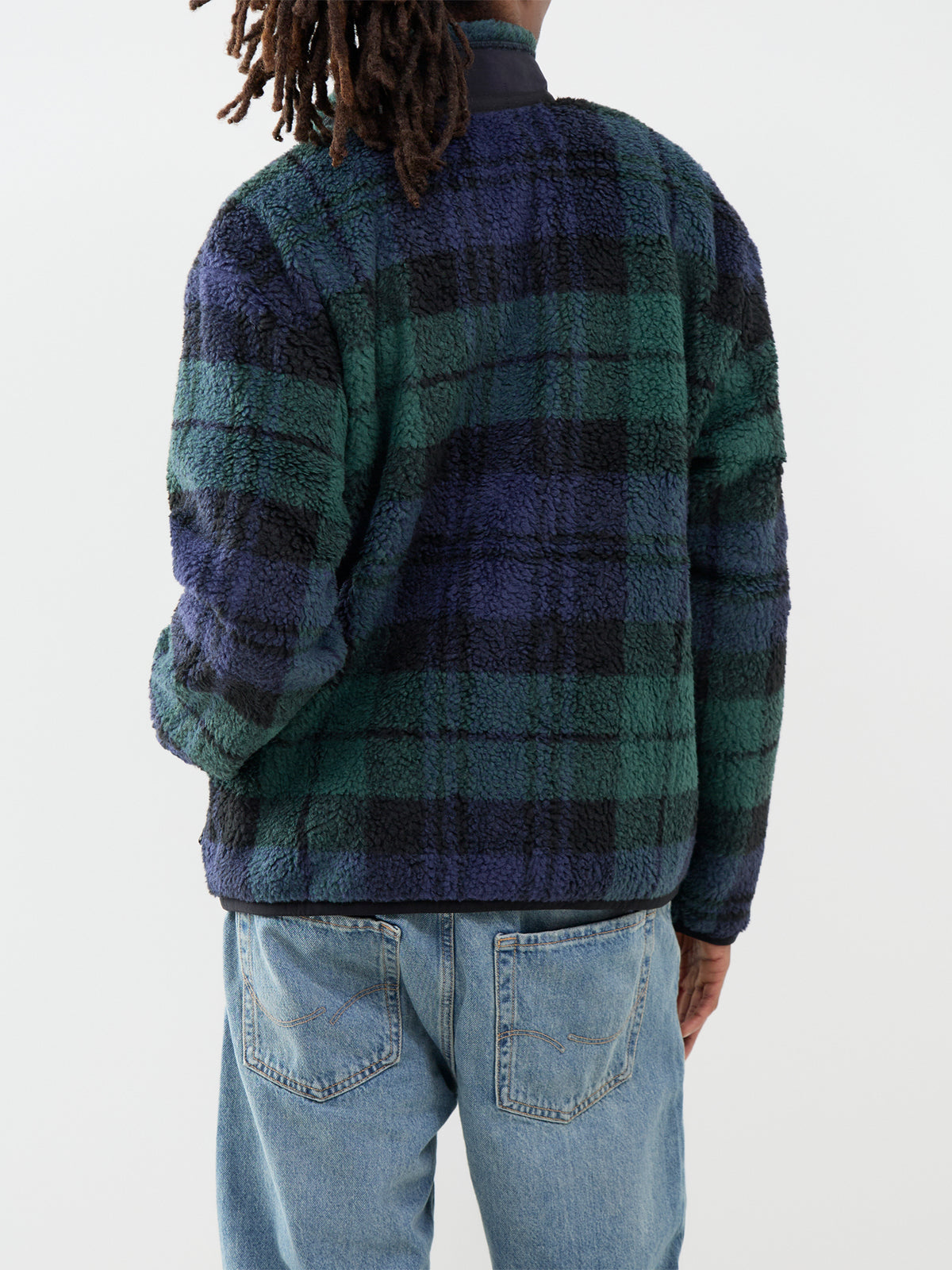 Blackwatch Tartan Sherpa Fleece Full-Zip Jumper - Green