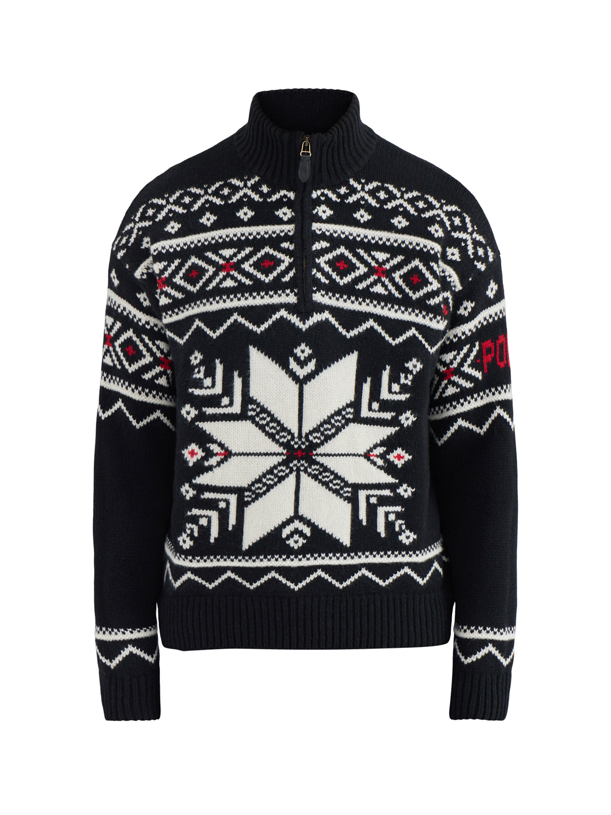 Wool Snowflake Christmas Quarter-Zip Jumper - Black Combo