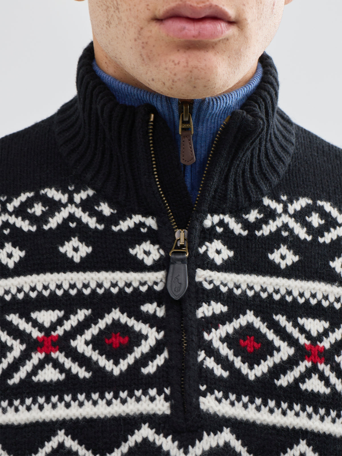 Wool Snowflake Christmas Quarter-Zip Jumper - Black Combo