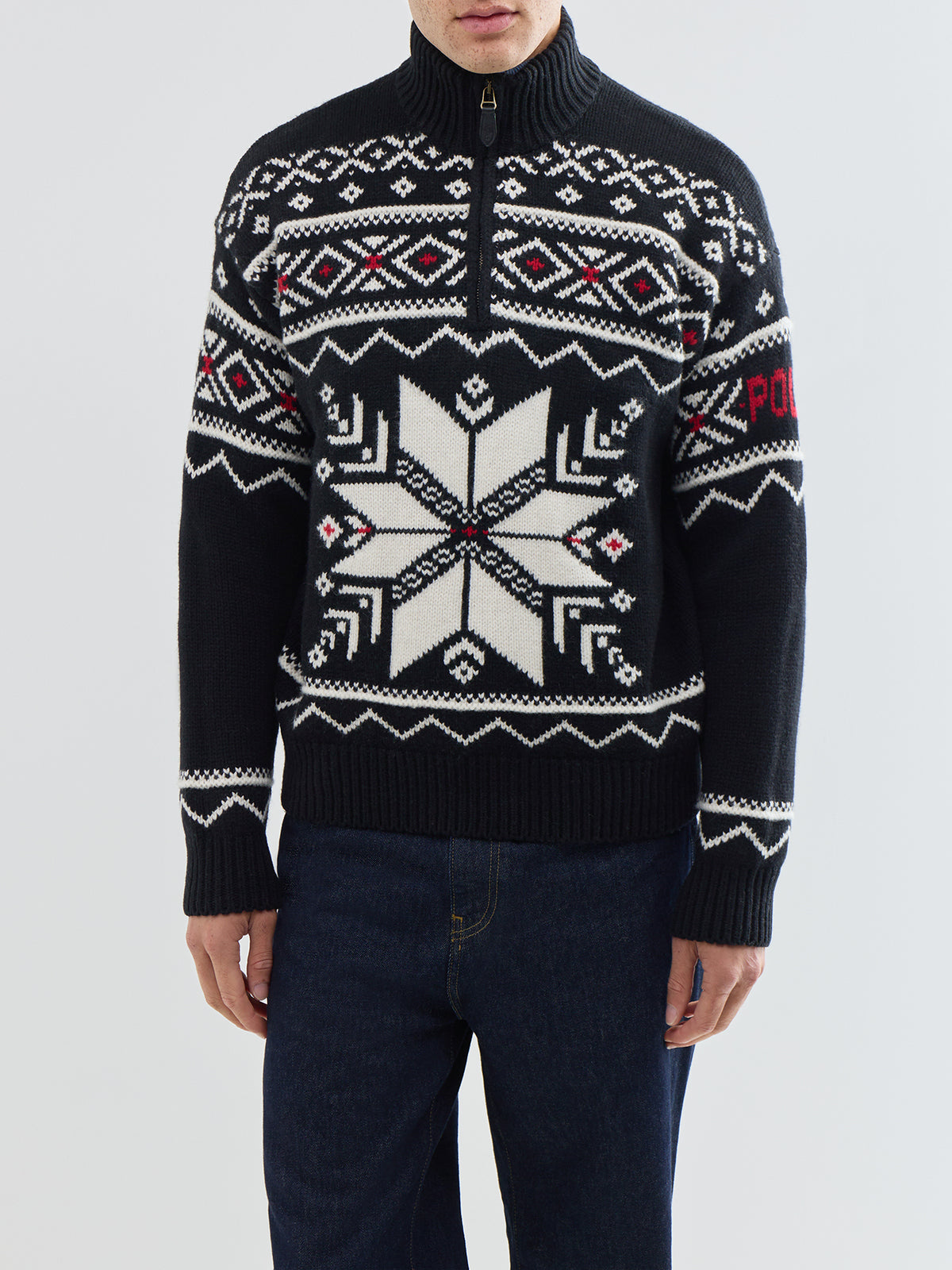 Wool Snowflake Christmas Quarter-Zip Jumper - Black Combo