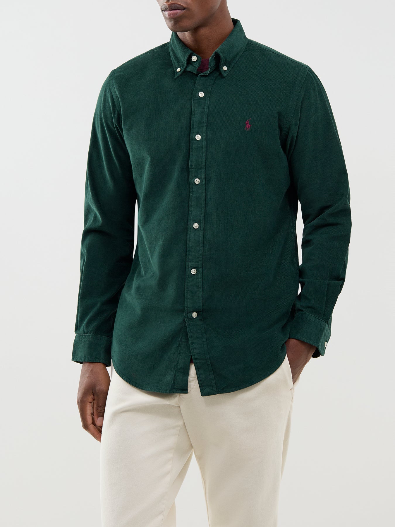 Cotton Custom Fit Corduroy Shirt - Moss Agate