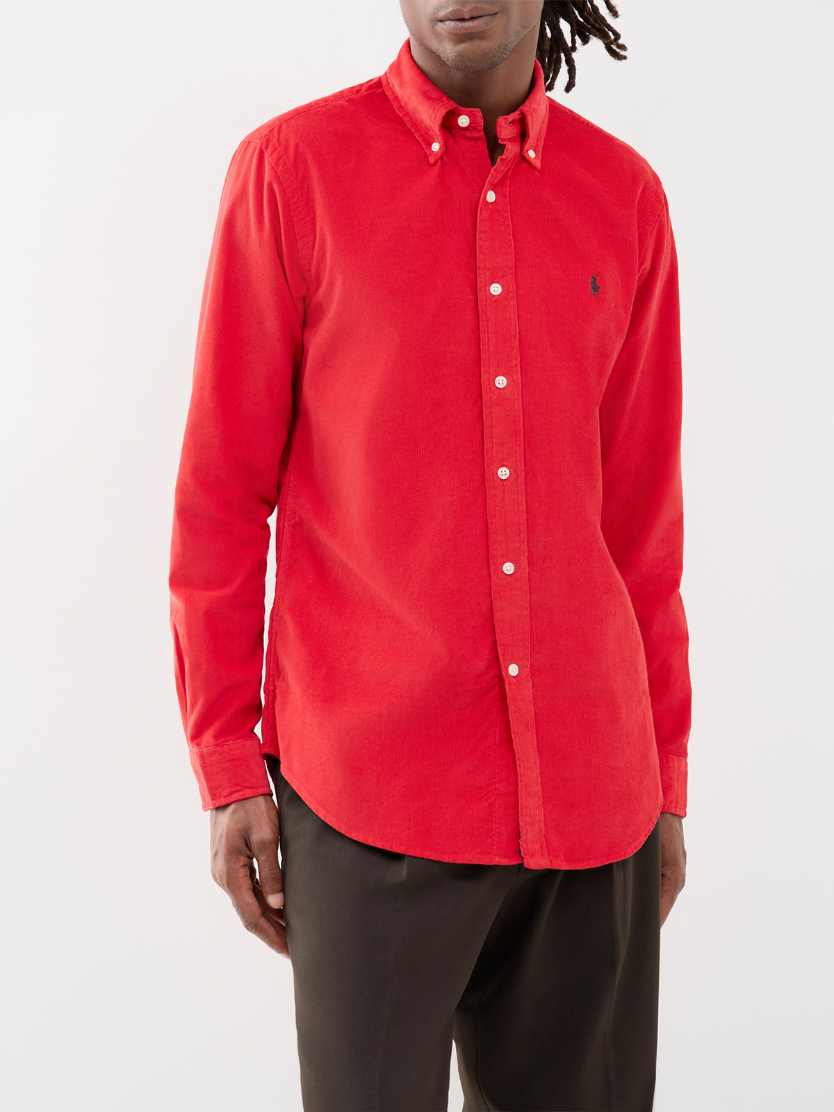 Custom Fit Cotton Corduroy Shirt - Red