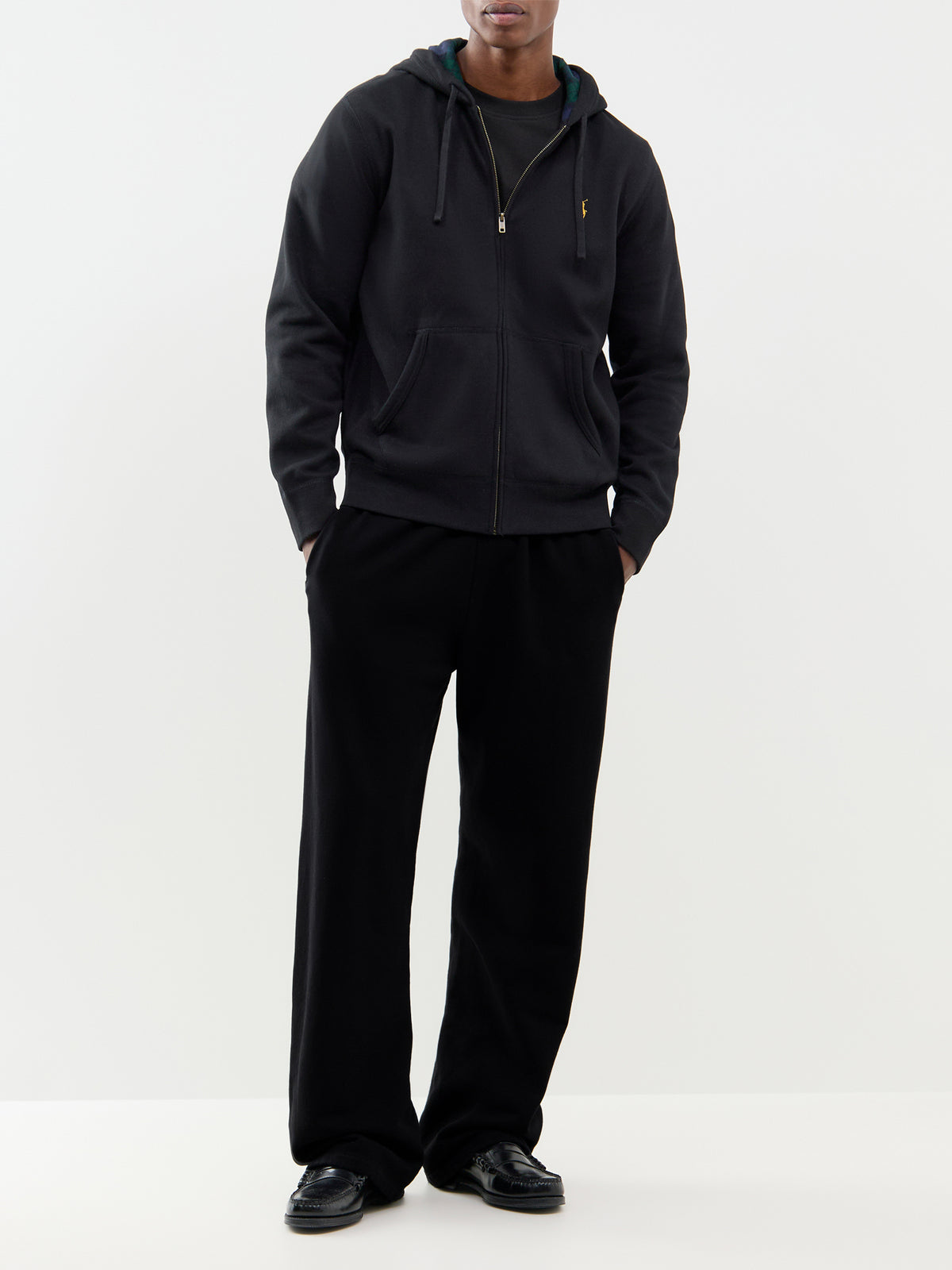 Wool & Cashmere Tartan-Lined Zip-Through Hoodie - Black