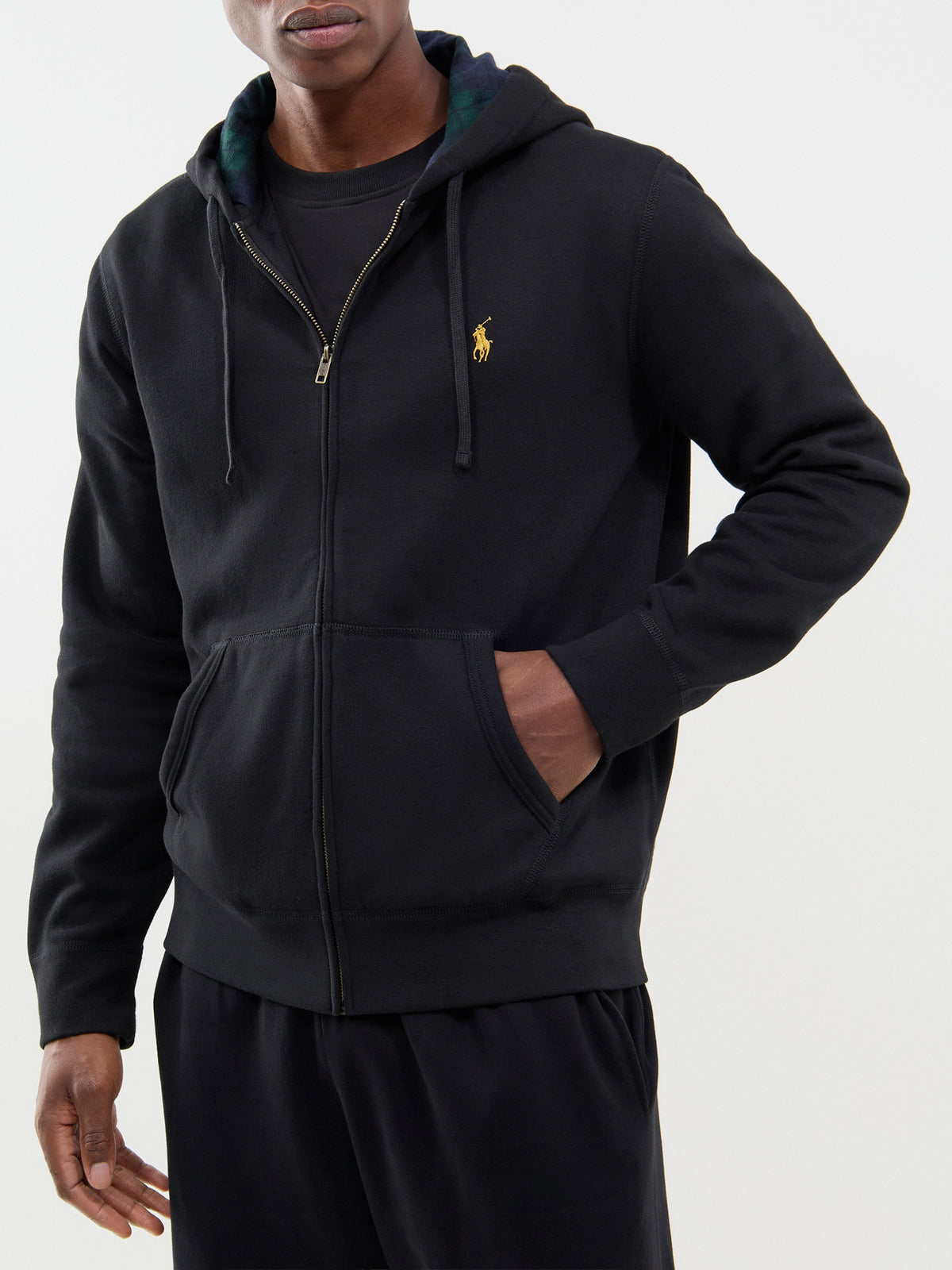 Wool & Cashmere Tartan-Lined Zip-Through Hoodie - Black