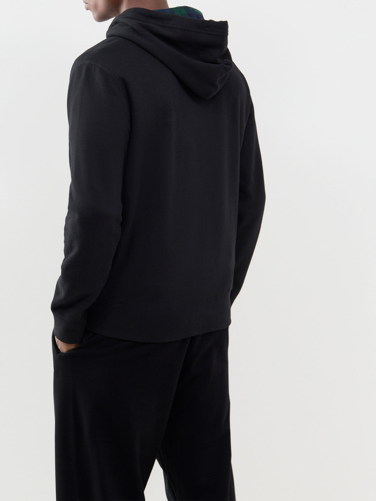 Wool & Cashmere Tartan-Lined Zip-Through Hoodie - Black