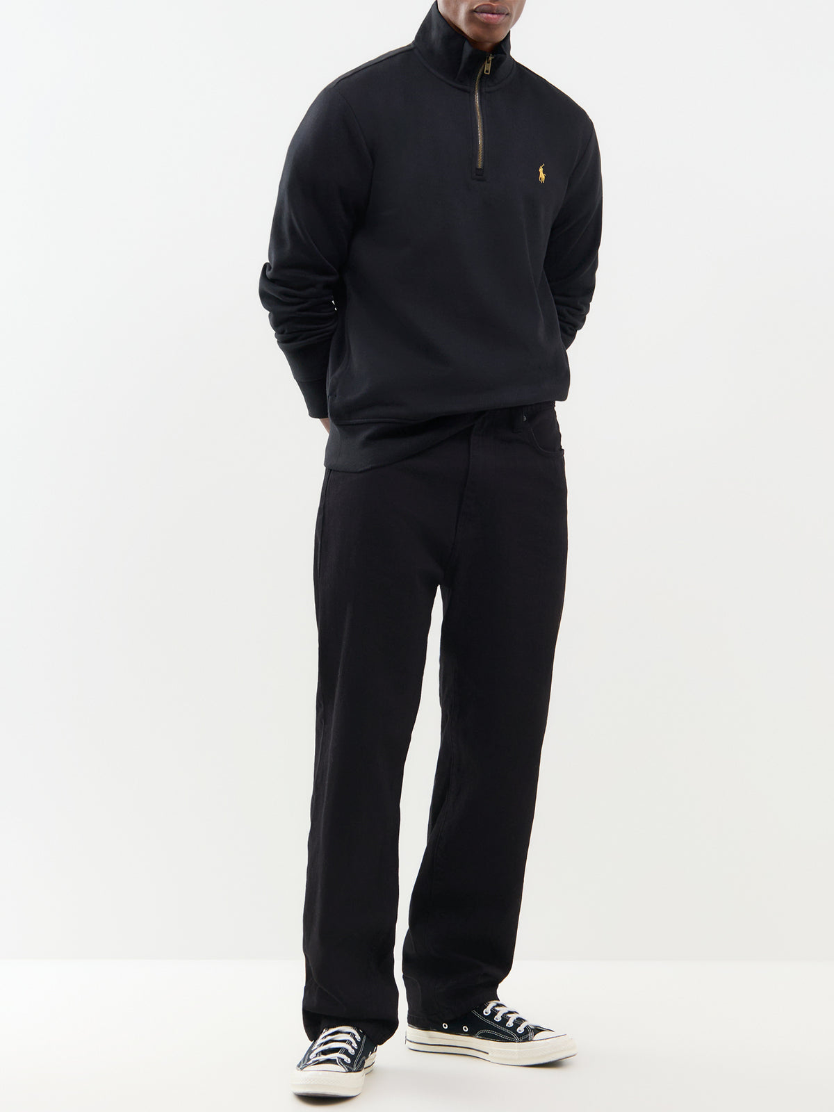 Wool & Cashmere Quarter-Zip Jumper With Kangaroo Pocket - Black