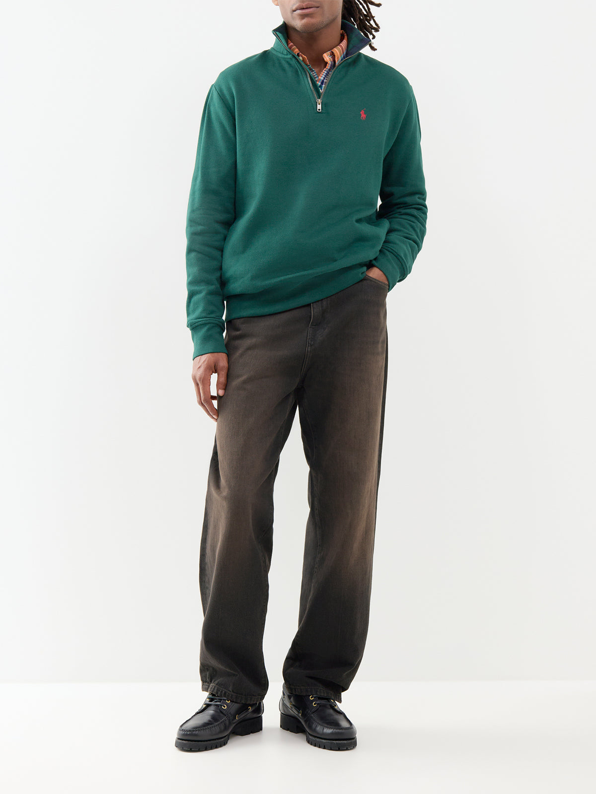 Wool & Cashmere Quarter-Zip Jumper With Kangaroo Pocket - Moss Agate