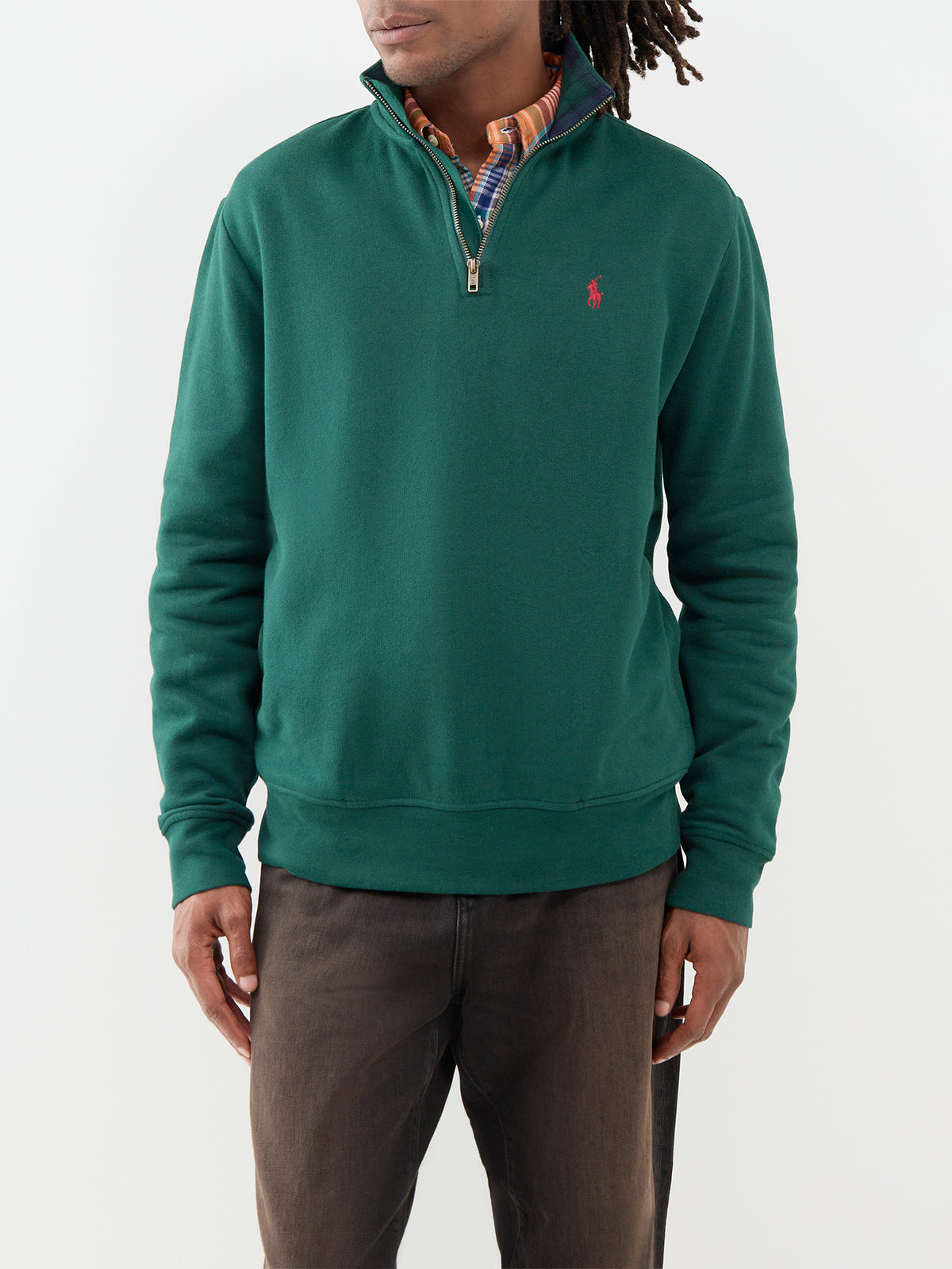 Wool & Cashmere Quarter-Zip Jumper With Kangaroo Pocket - Moss Agate