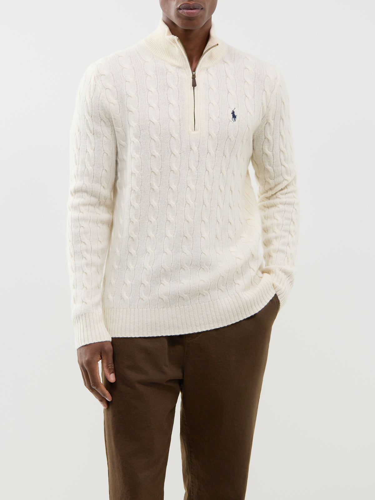 Wool & Cashmere Blend Cable Knit Quarter-Zip Jumper