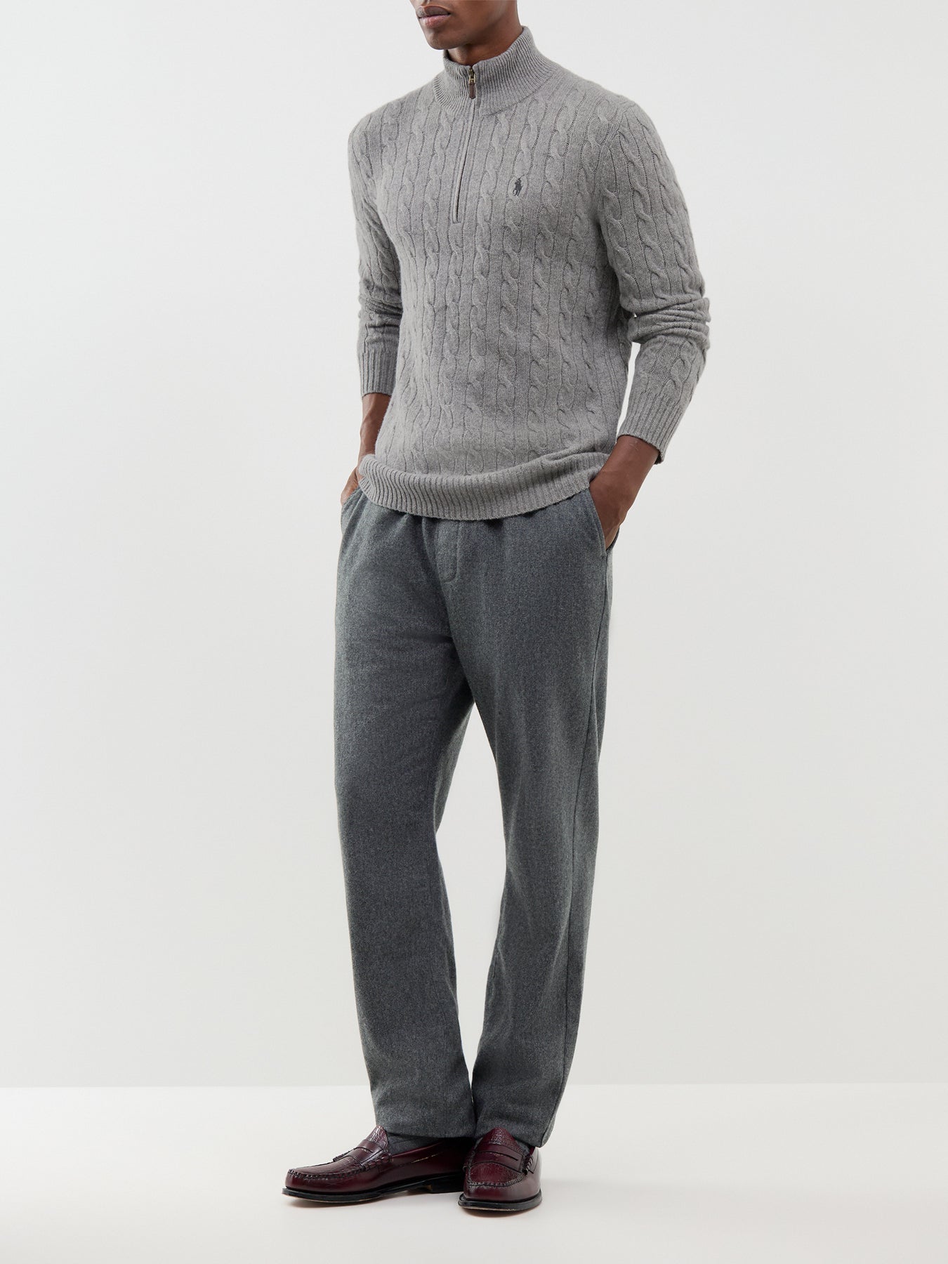 Wool & Cashmere Blend Cable Knit Quarter-Zip Jumper