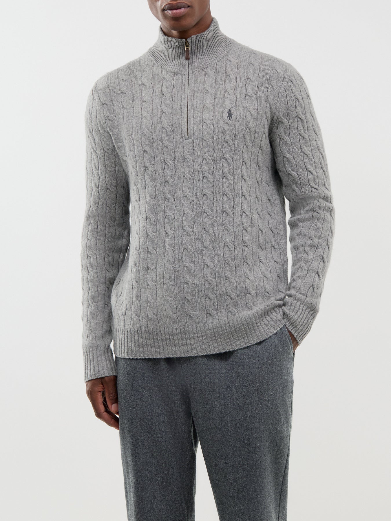 Wool & Cashmere Blend Cable Knit Quarter-Zip Jumper