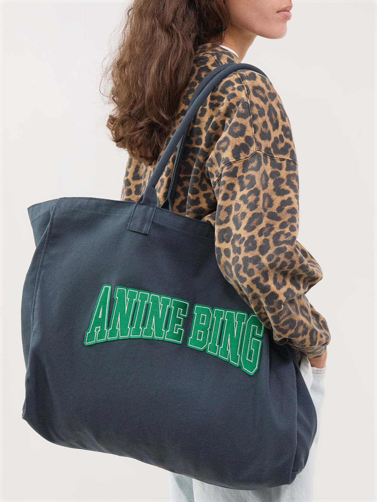 Cotton Leo Canvas Tote Bag - Washed Black & Green