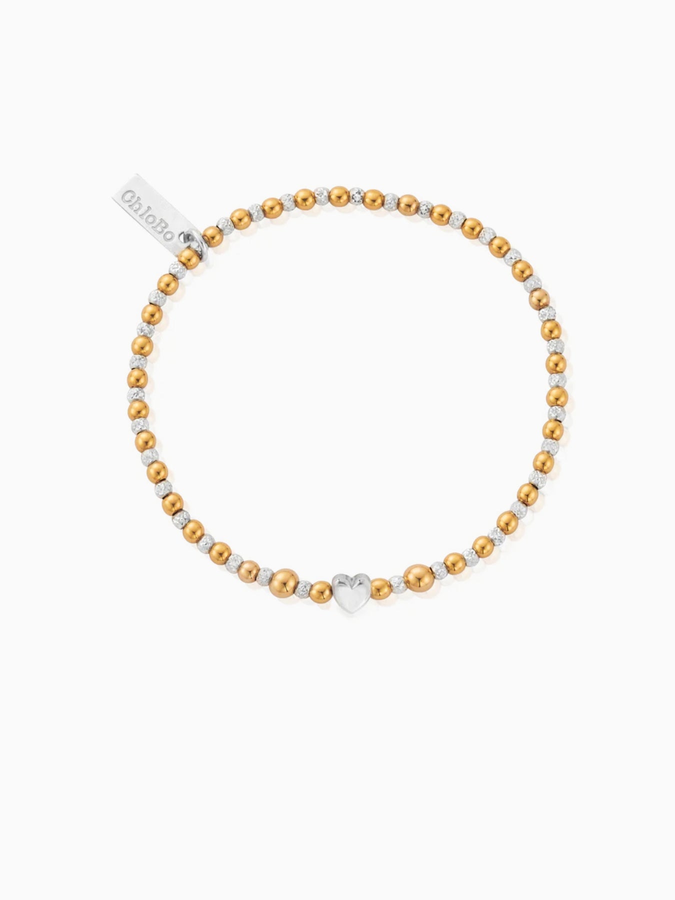 Mixed Metal Inset Heart Beaded Bracelet Gold