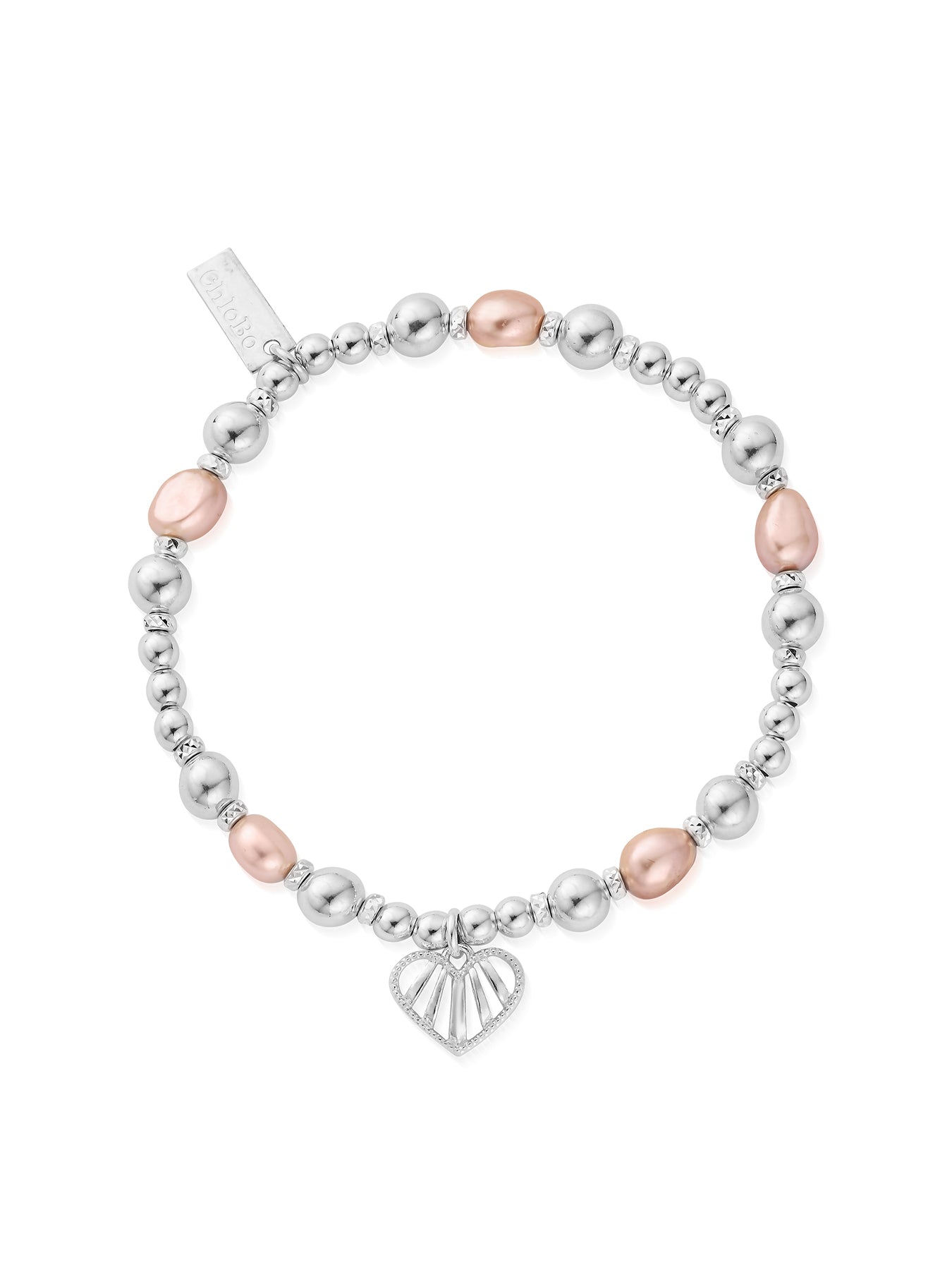 Loving Heart Pink Pearl Bracelet Silver