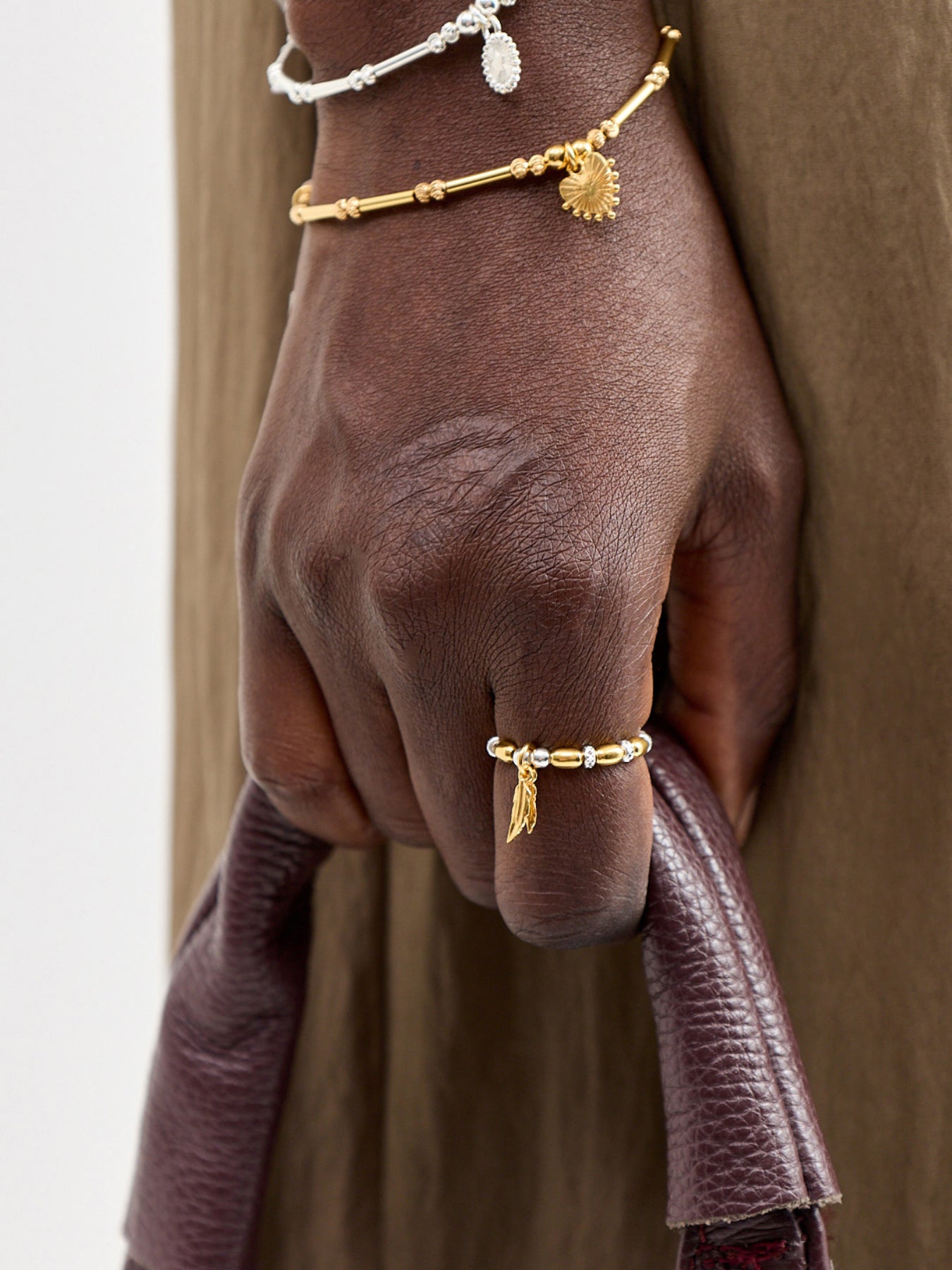 Mixed Metal Double Feather Ring Gold