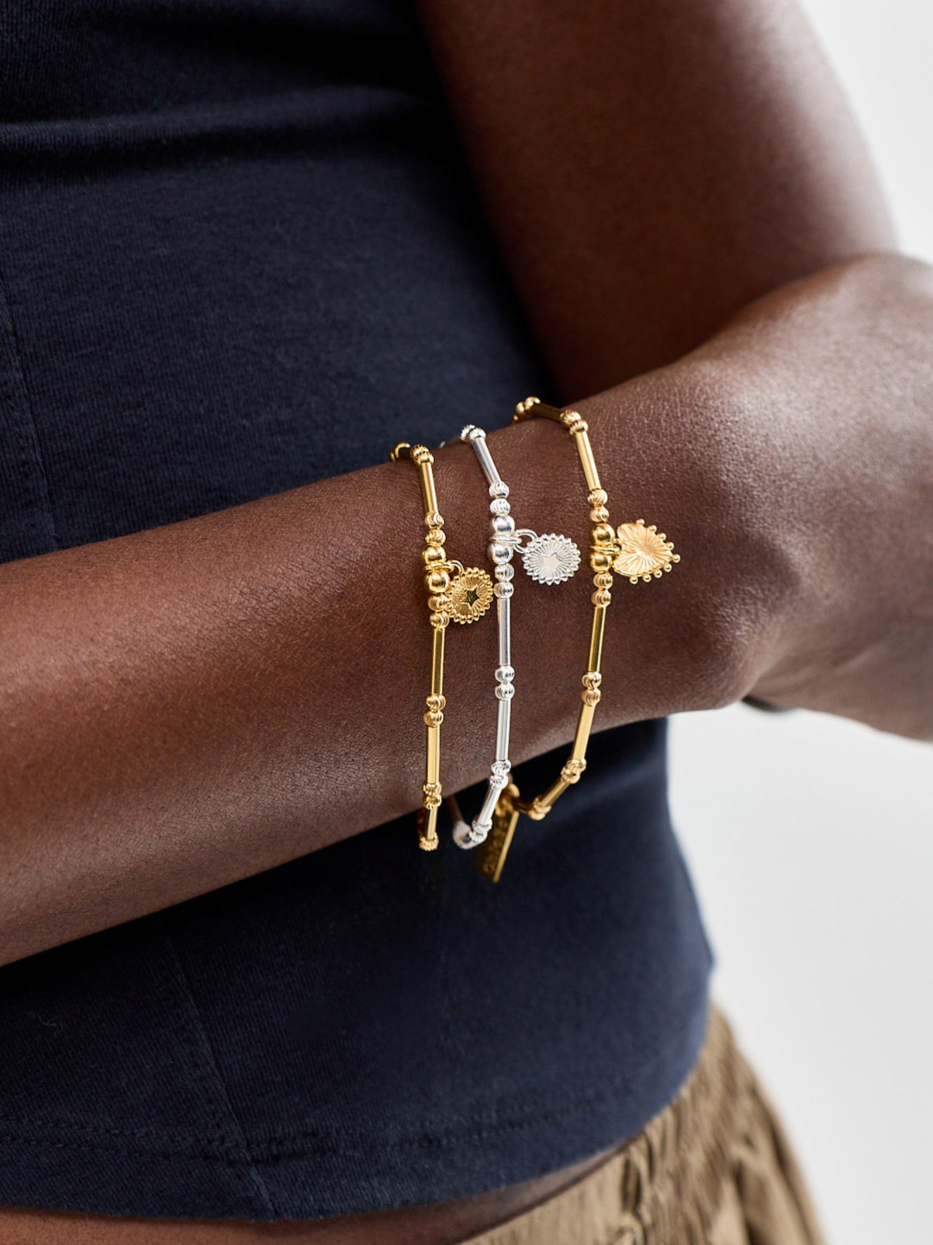 Dainty Moon Cut Sparkle Star Bracelet Gold