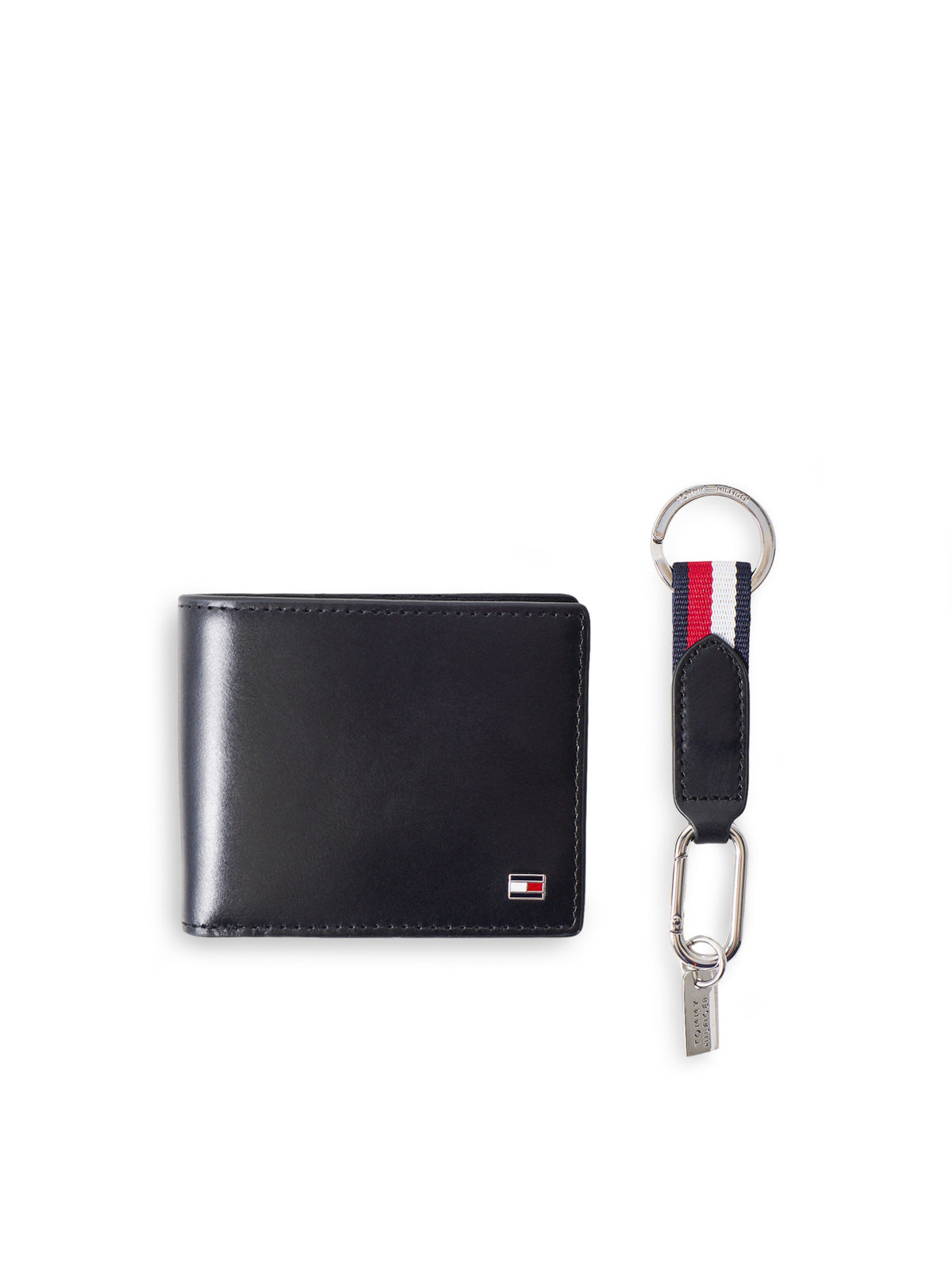 Mini Full-Grain Leather Card Case Wallet & Key Fob Gift Set - Black