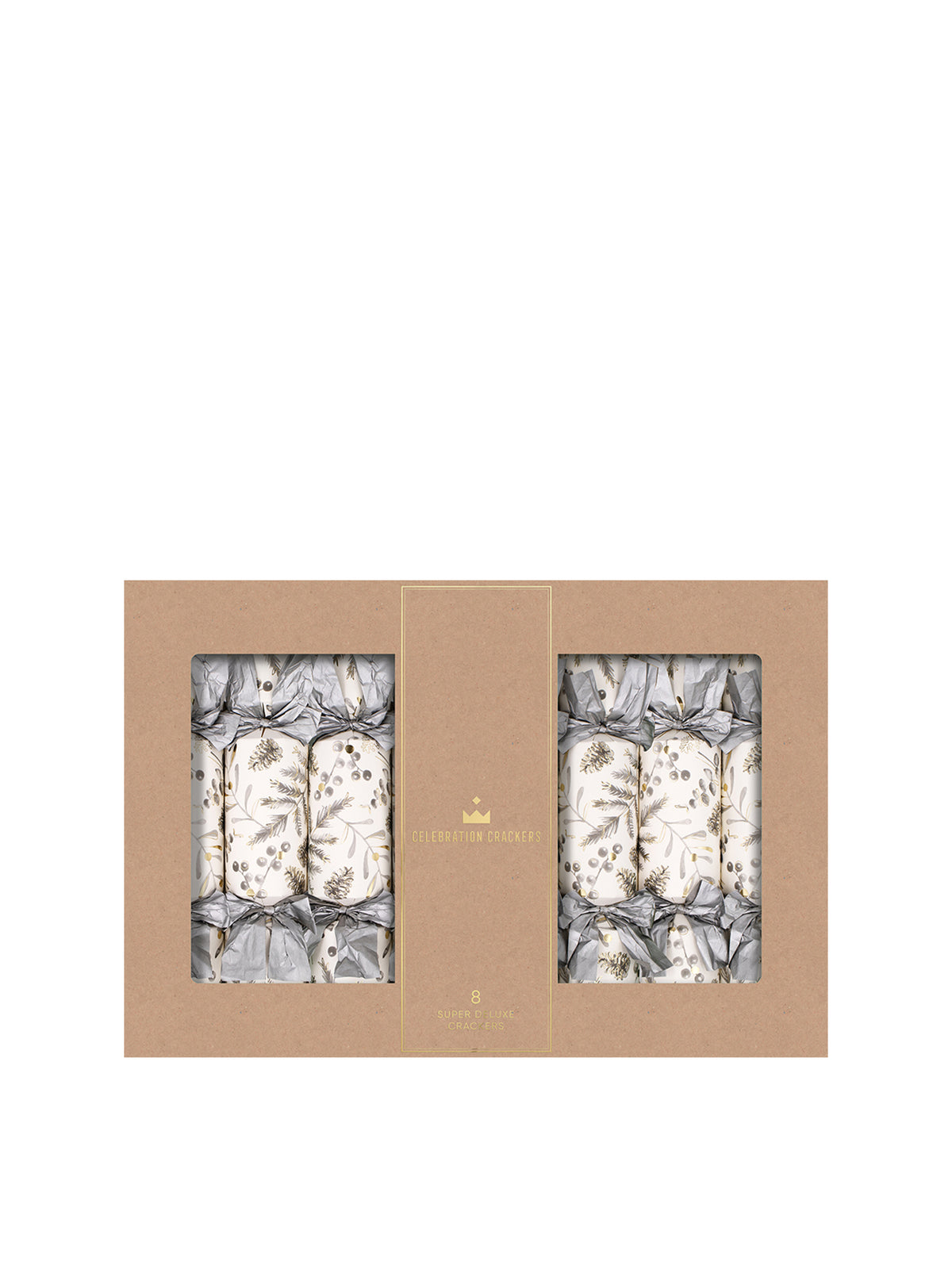 Silver Pinecones 14-Inch 8-Piece Christmas Cracker Set - Silver