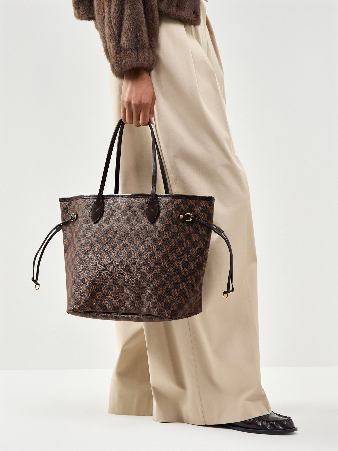 Vintage Damier Ebene Neverfull MM Tote Bag Brown