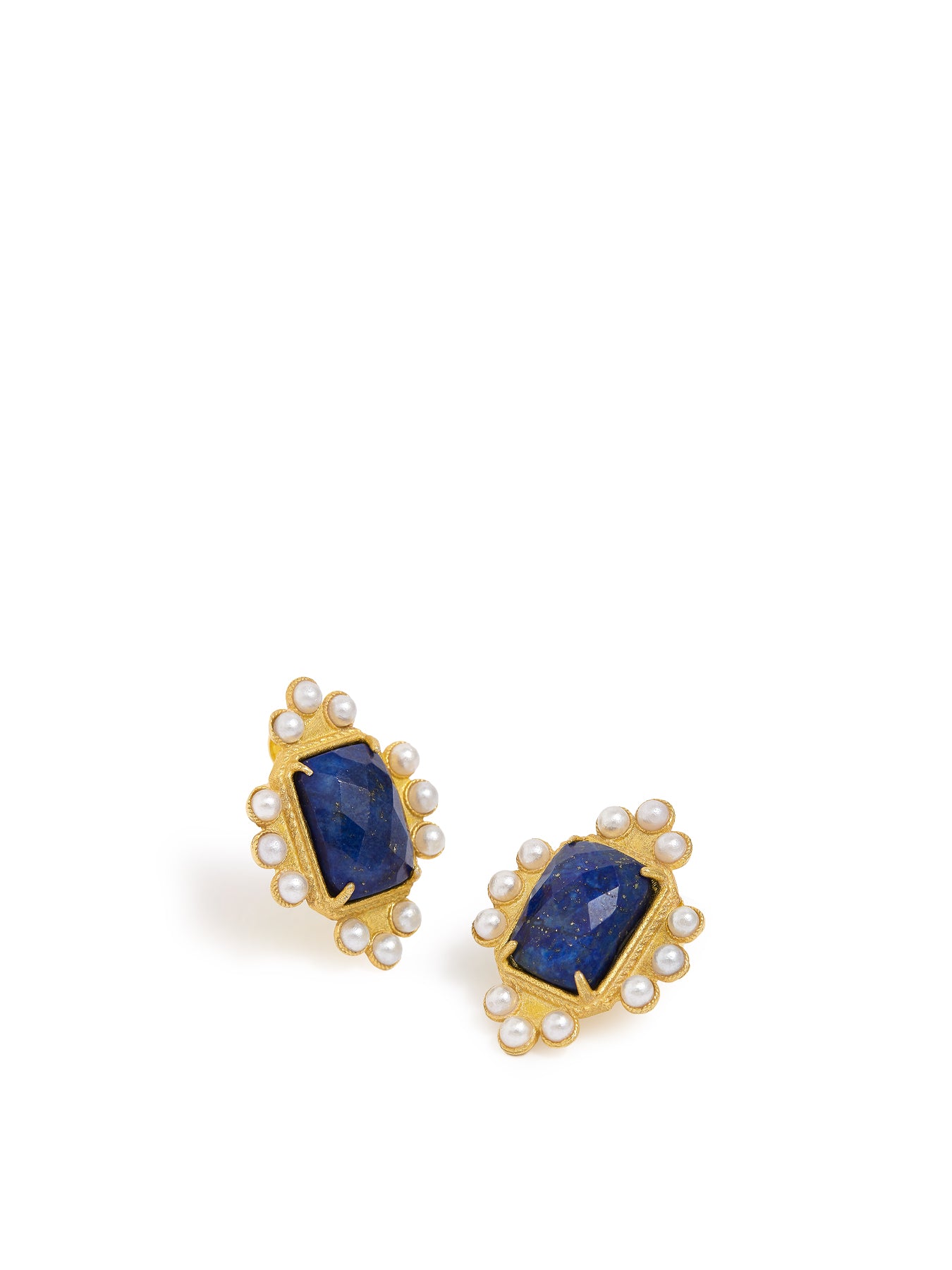 Gloria Lapis & Pearl Stud Earrings