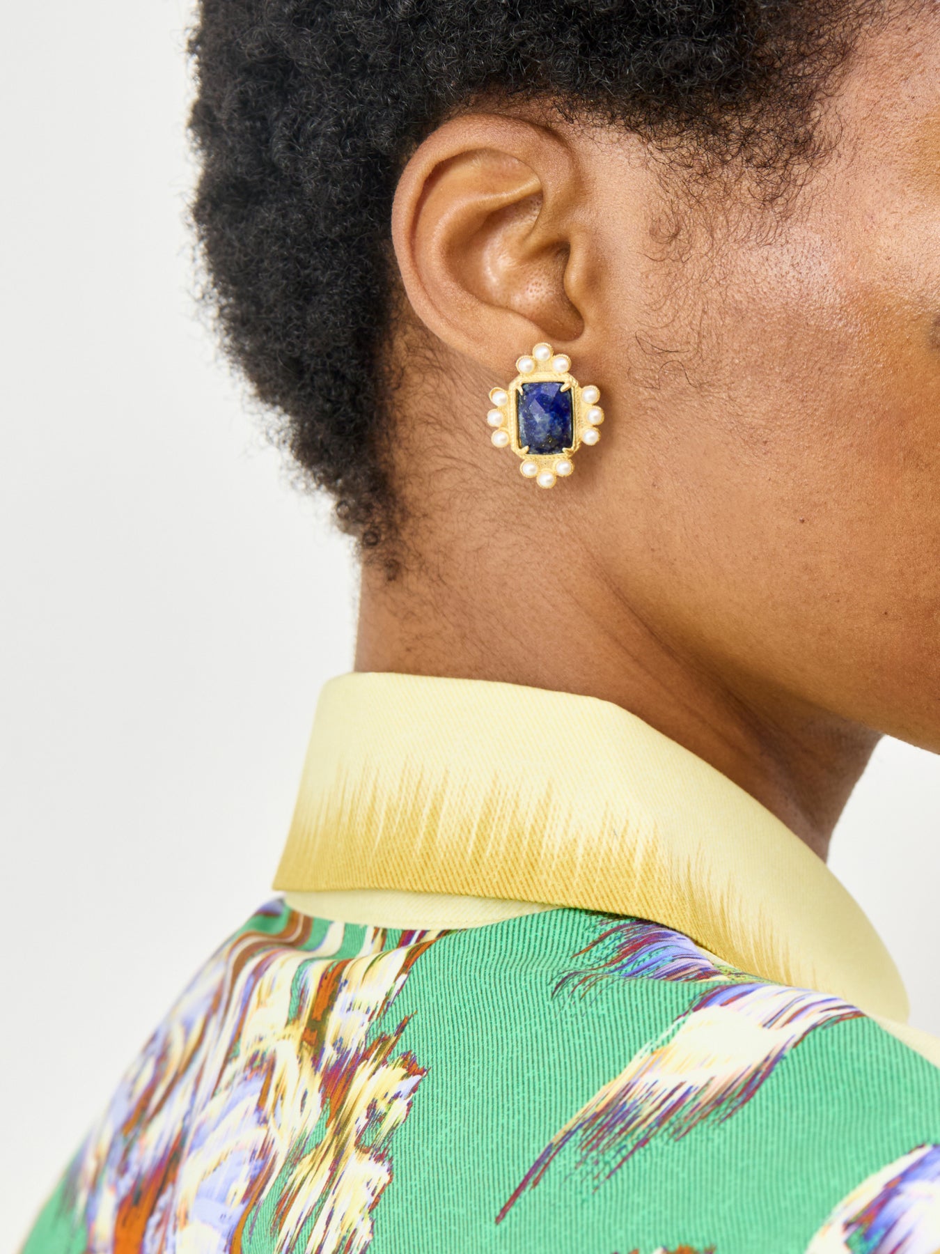 Gloria Lapis & Pearl Stud Earrings