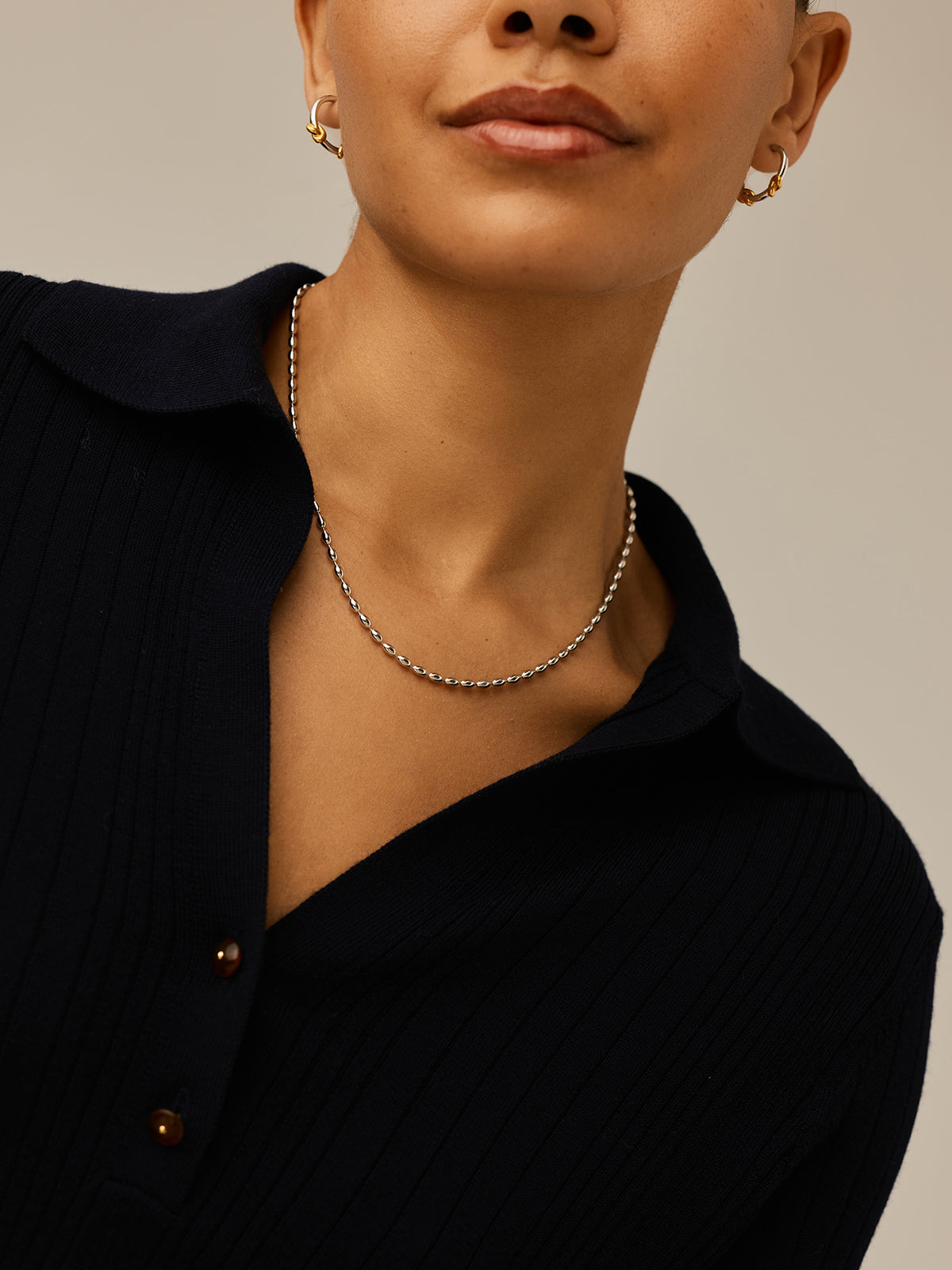 Molten Olive Chain Necklace Silver