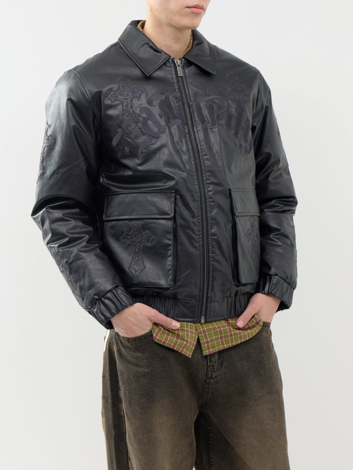 Gothic Embroidered Cross Relaxed Jacket