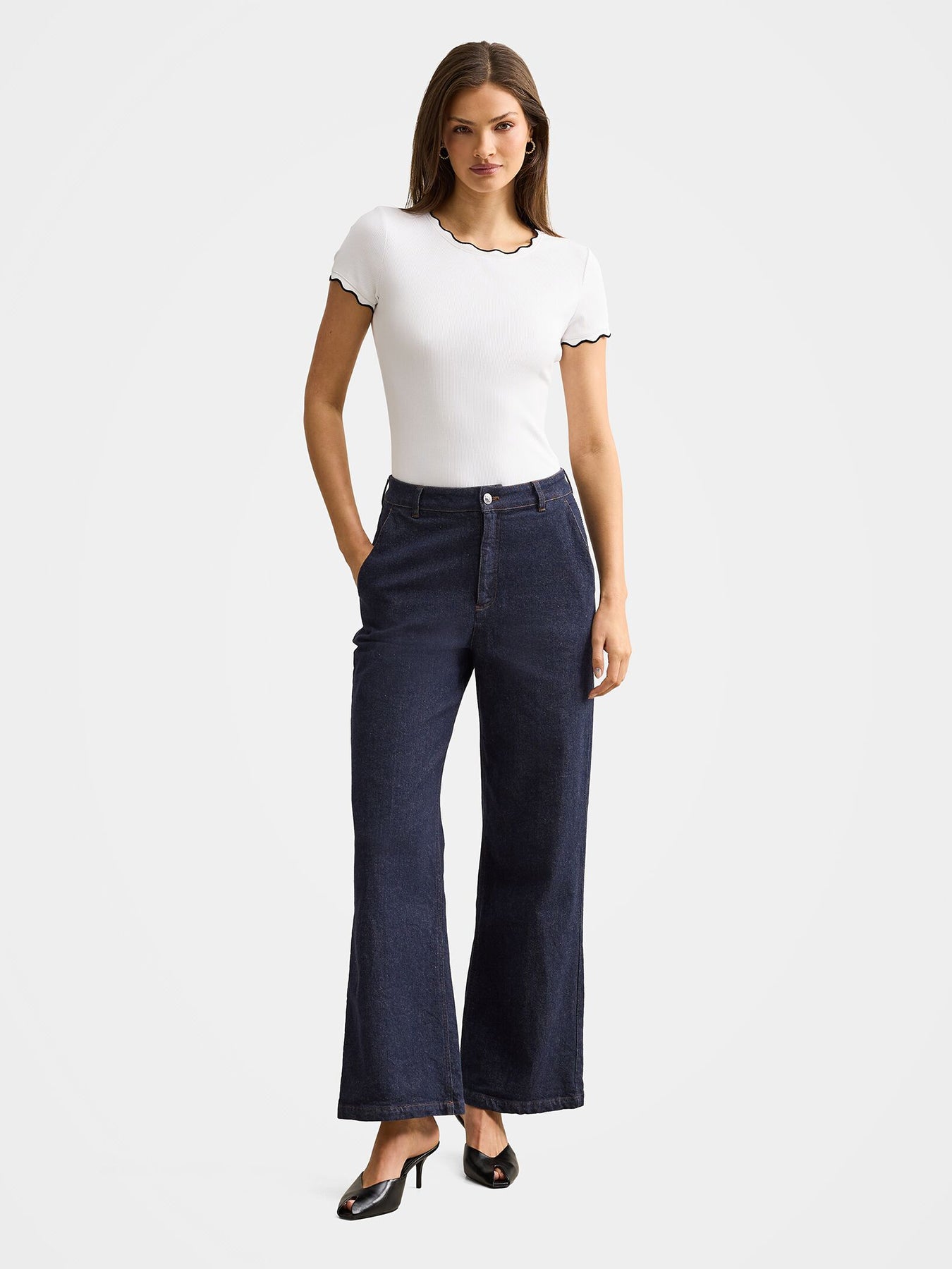 Rebecca Scallop Trim T-Shirt White