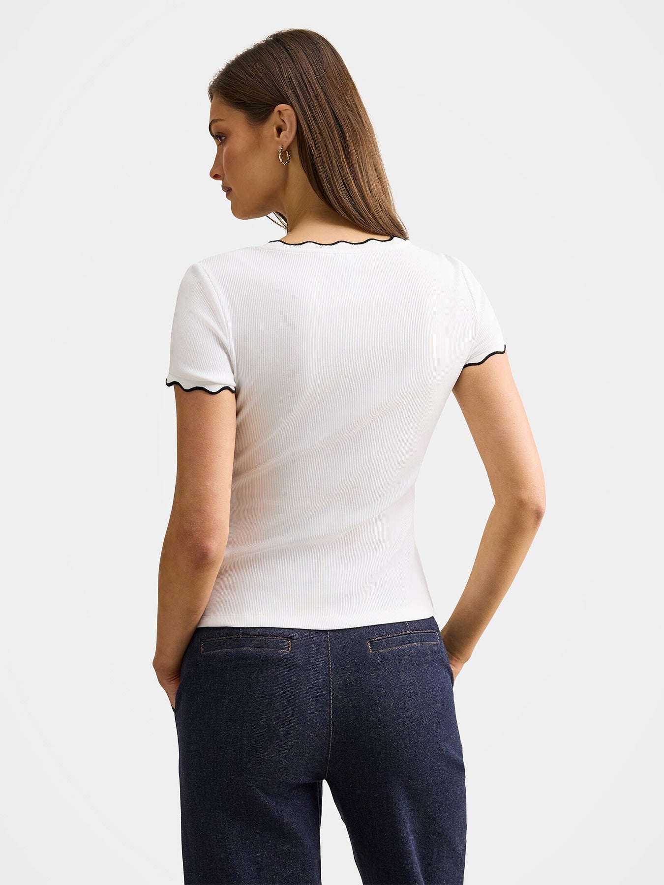 Rebecca Scallop Trim T-Shirt White