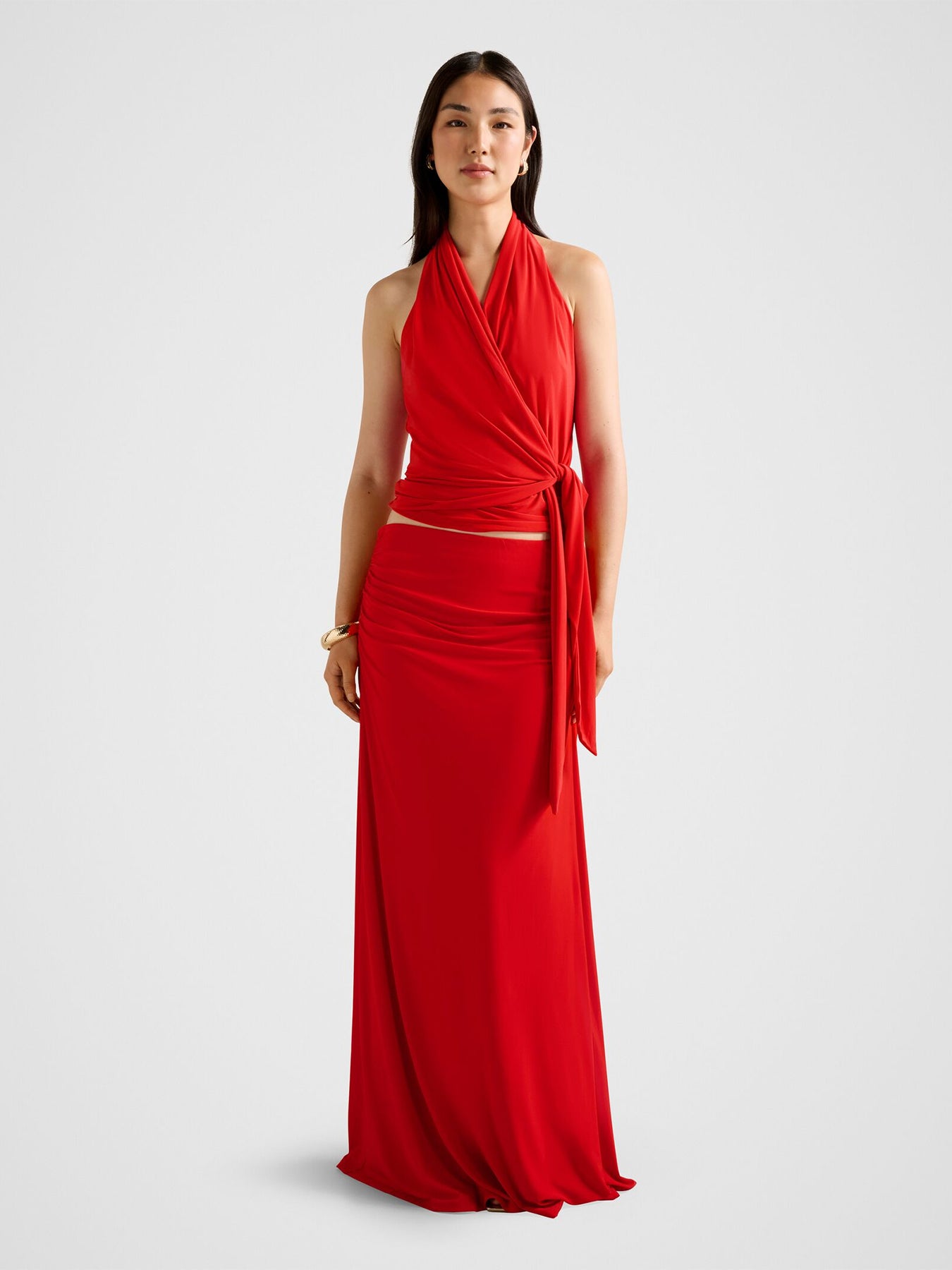 Mimi Flute Maxi Skirt Red