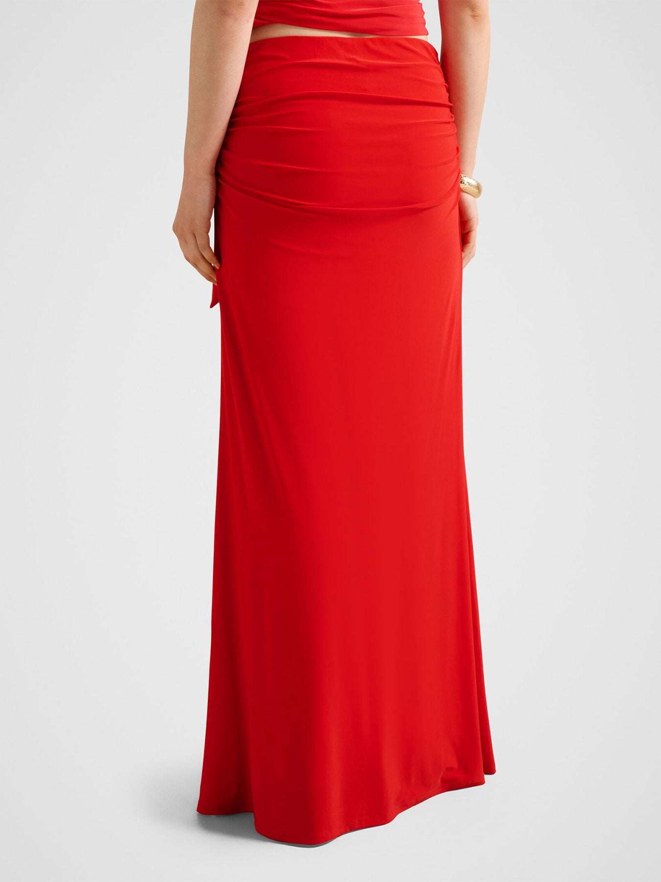 Mimi Flute Maxi Skirt Red