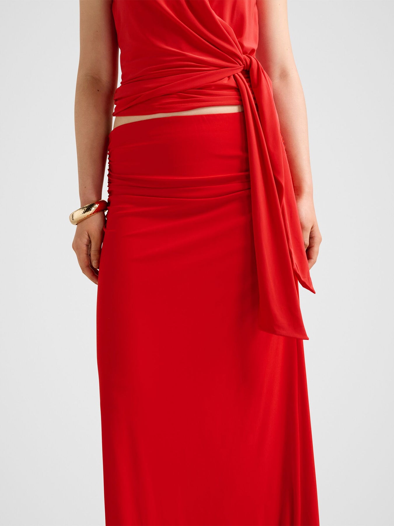 Mimi Flute Maxi Skirt Red