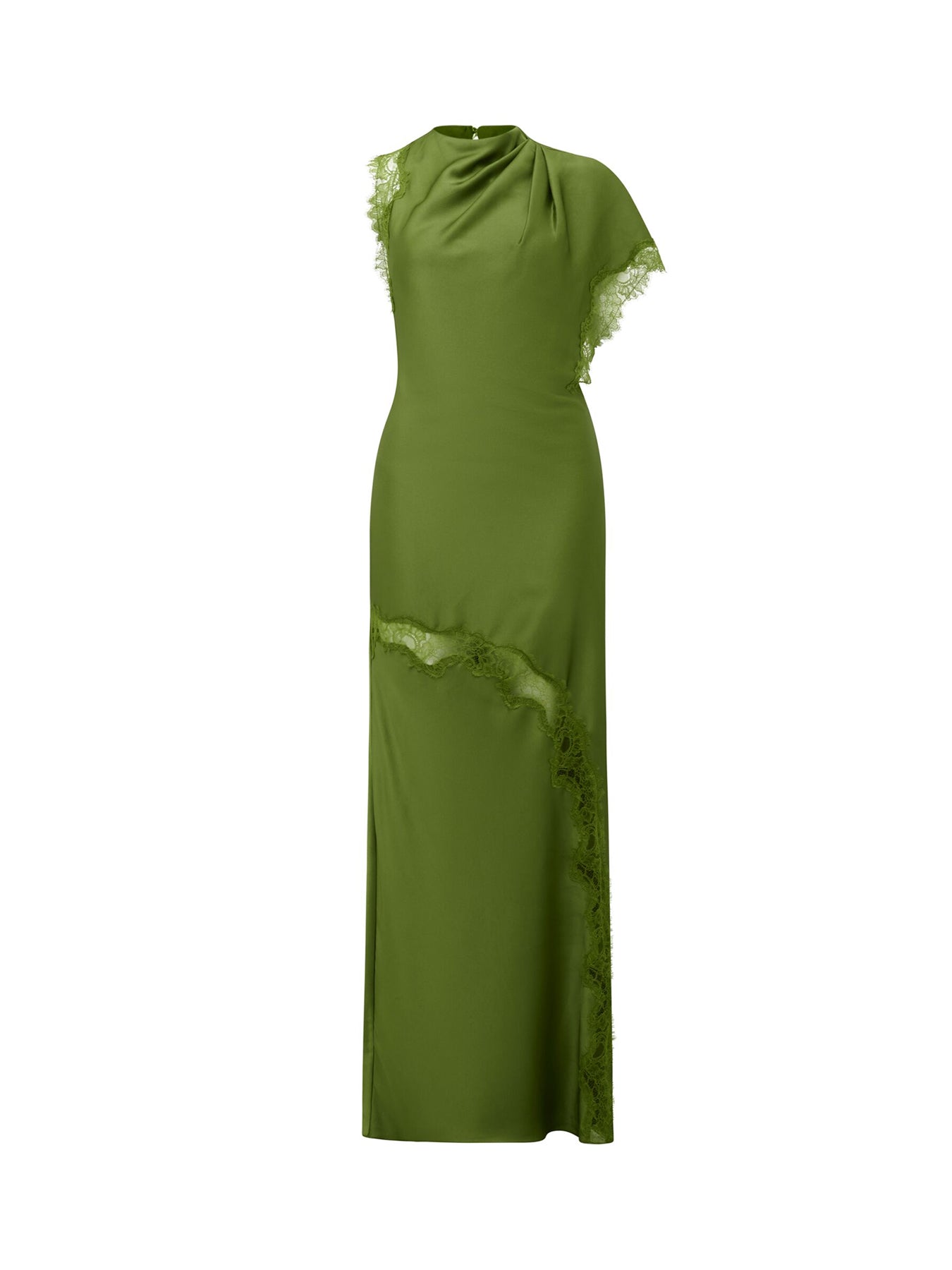 Kody Satin Lace Asymmetric Dress Green