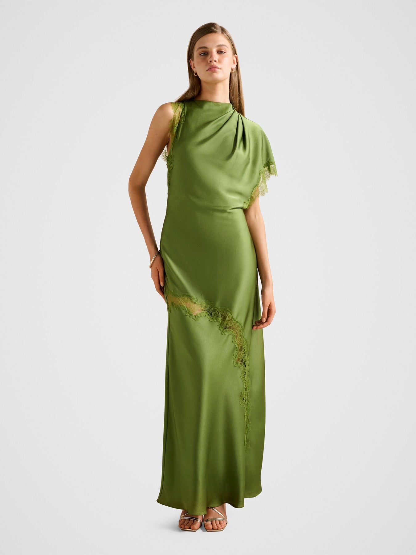 Kody Satin Lace Asymmetric Dress Green