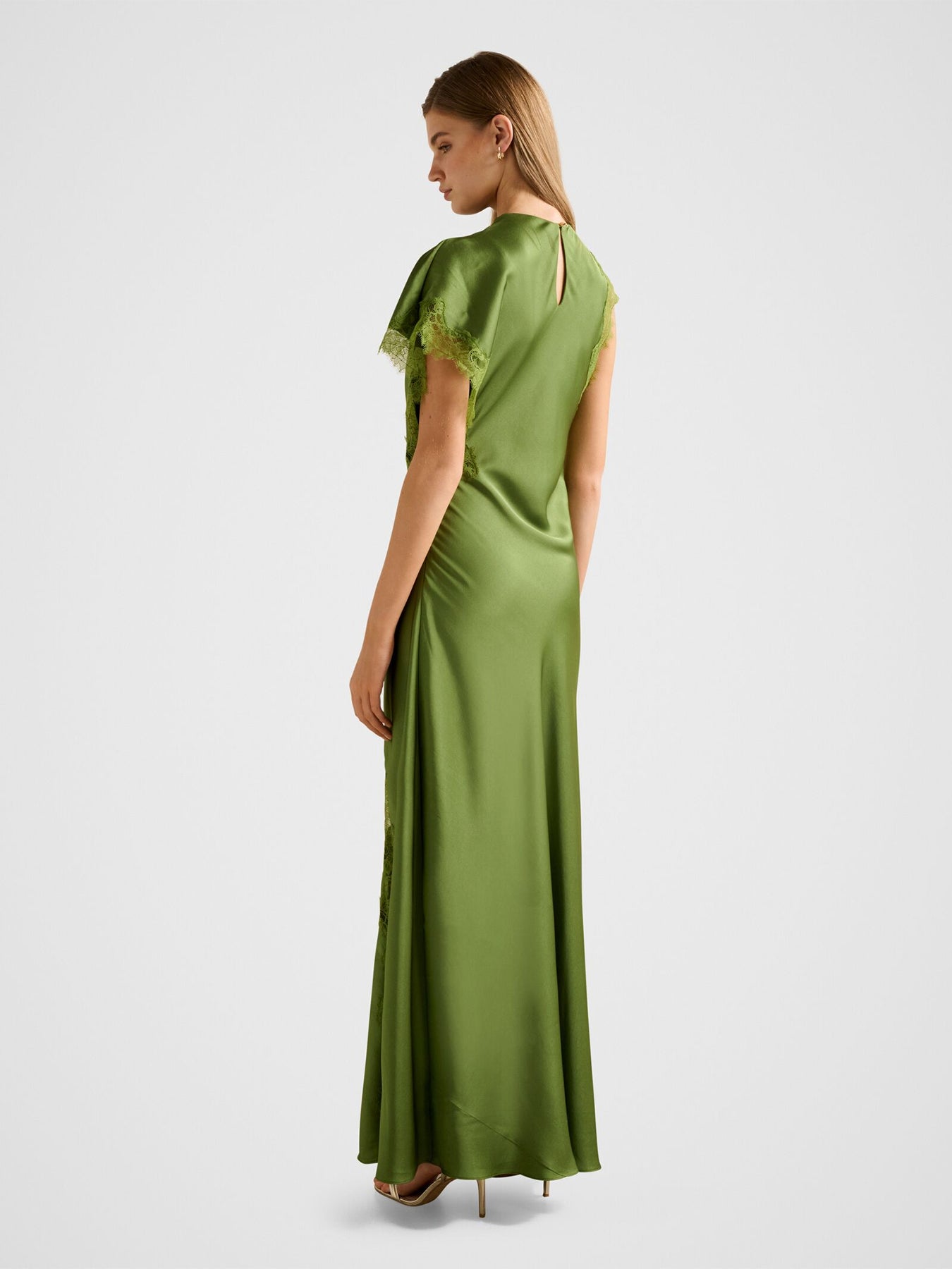 Kody Satin Lace Asymmetric Dress Green