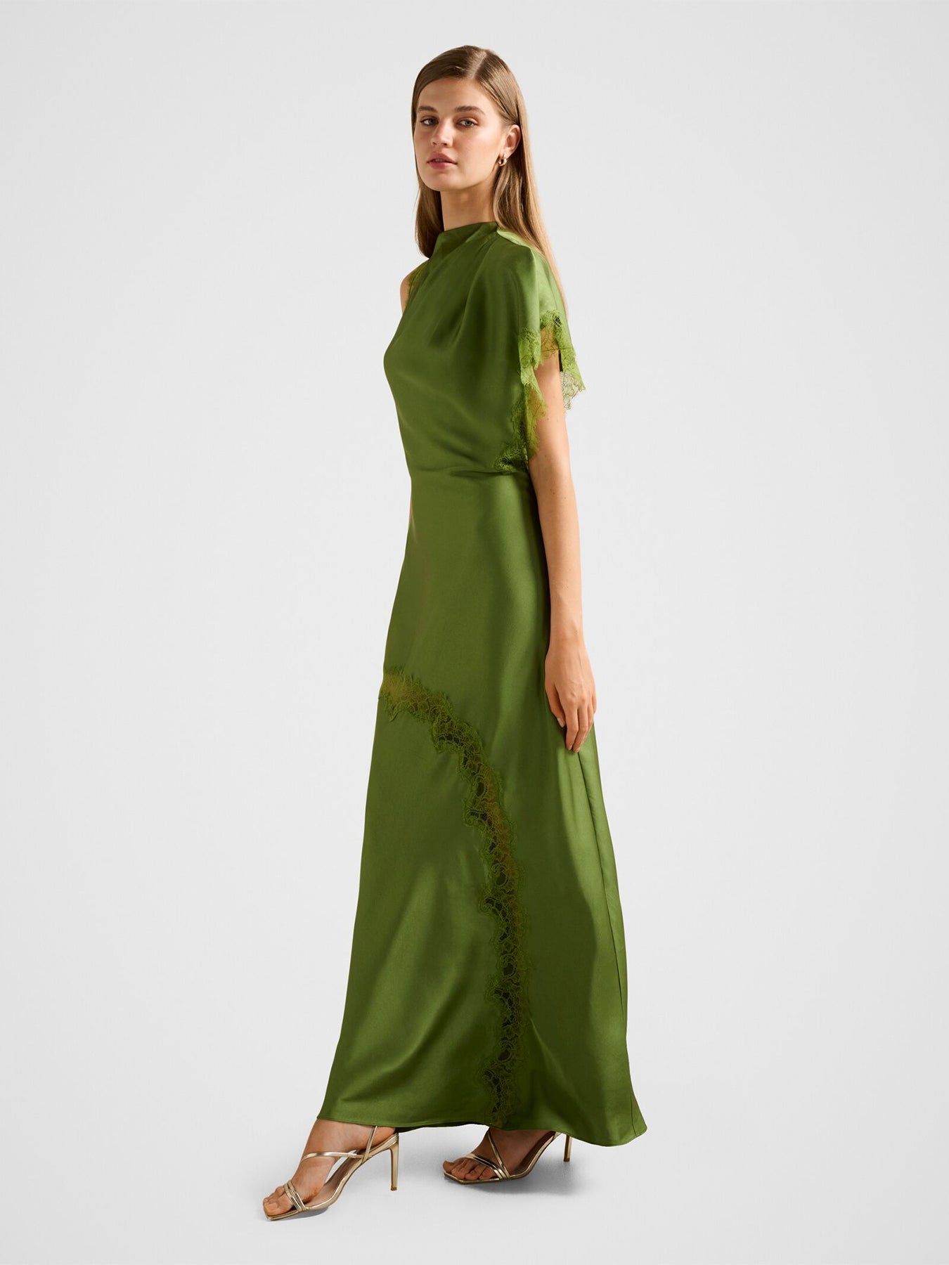 Kody Satin Lace Asymmetric Dress Green