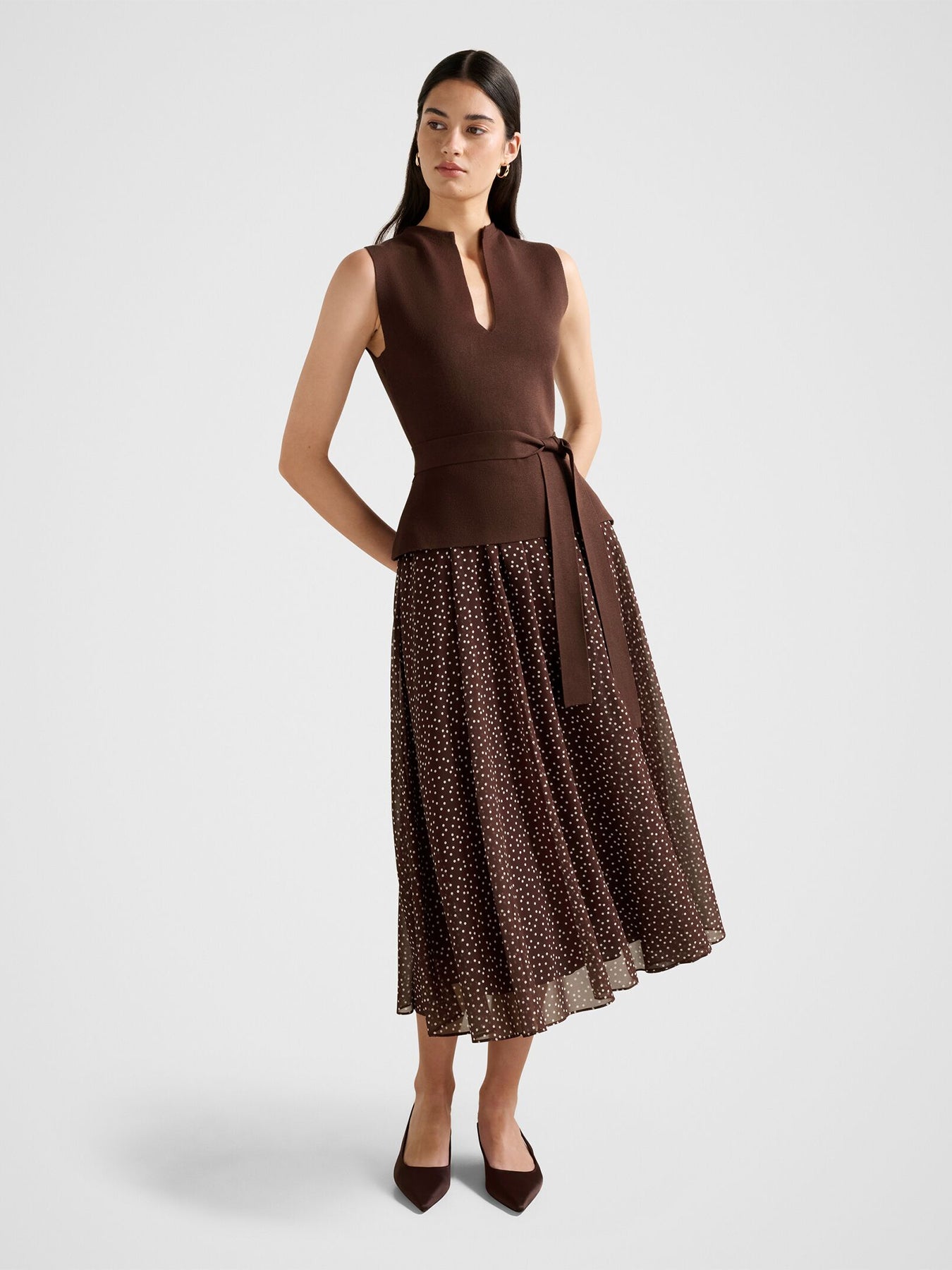 Catherine Woven Mix Knitted Dress Brown