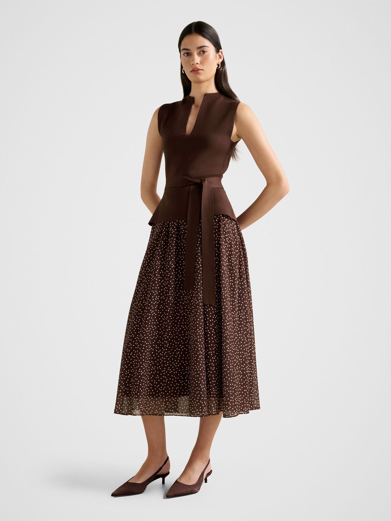 Catherine Woven Mix Knitted Dress Brown