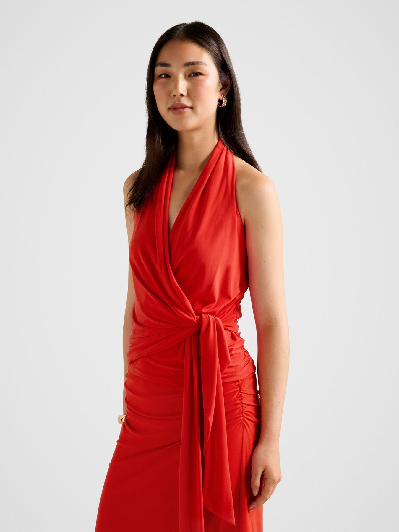 Gianna Wrap Halter Neck Top Red
