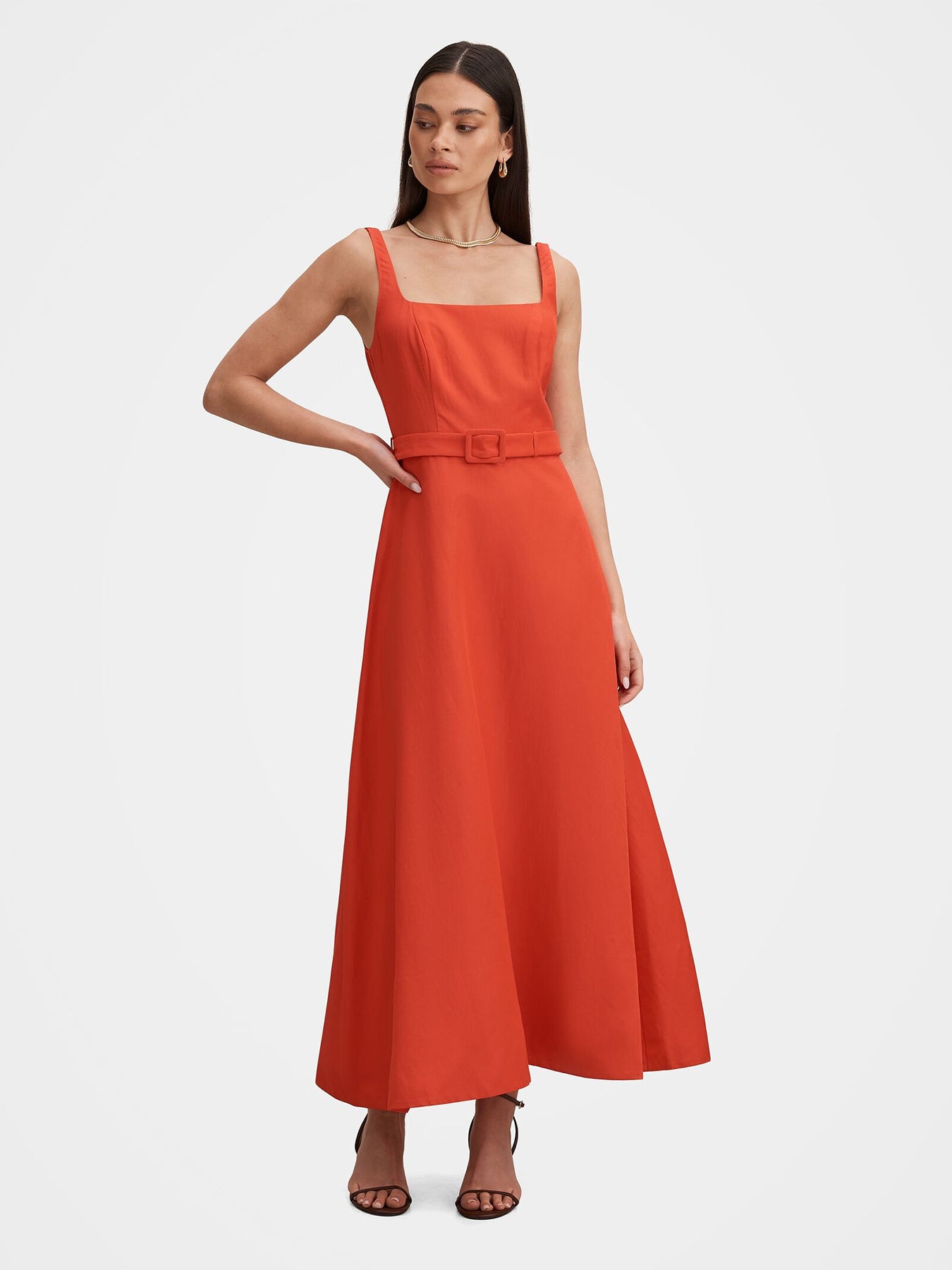 Hayden Square Neck Midi Dress Red