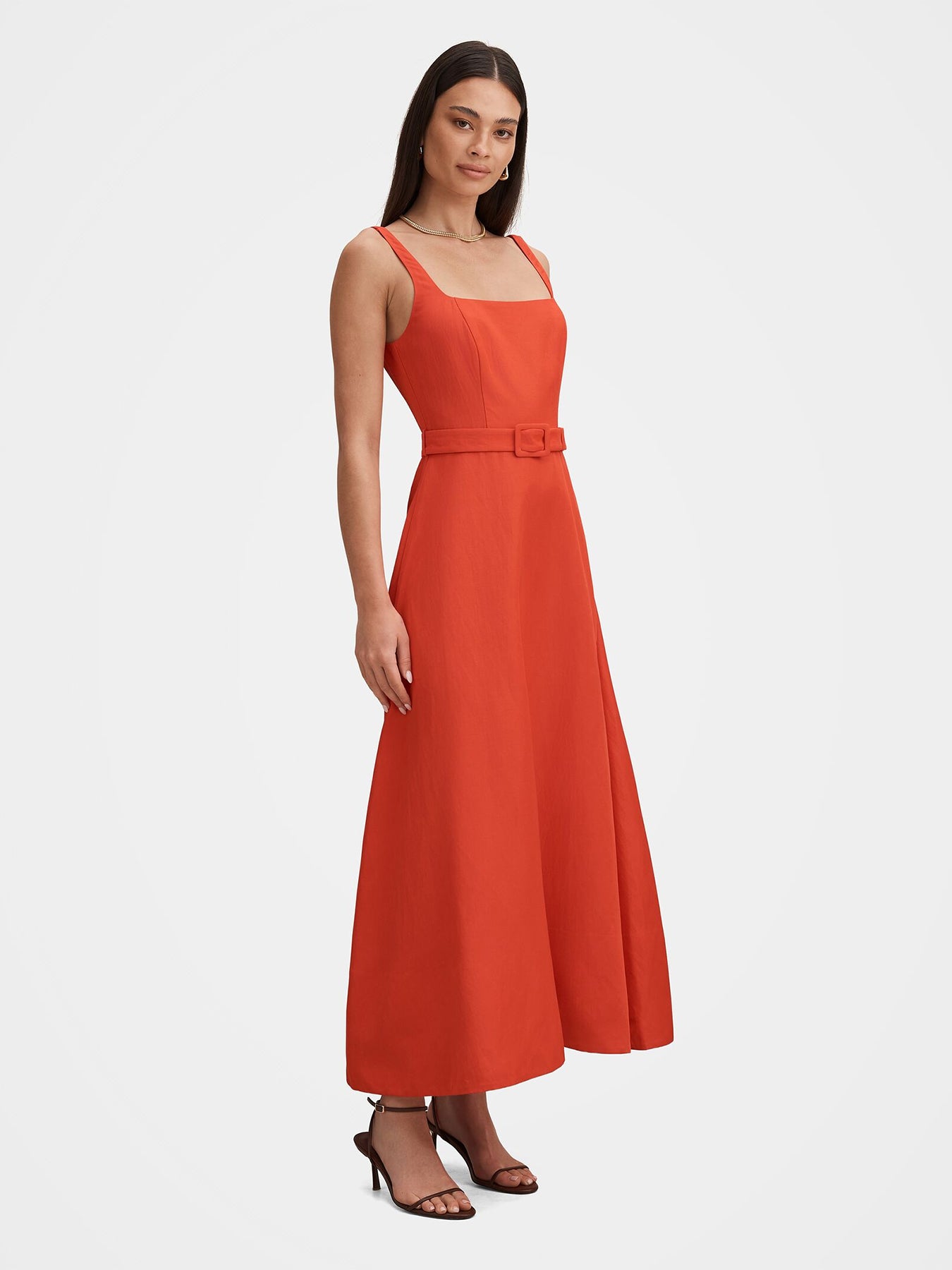Hayden Square Neck Midi Dress Red