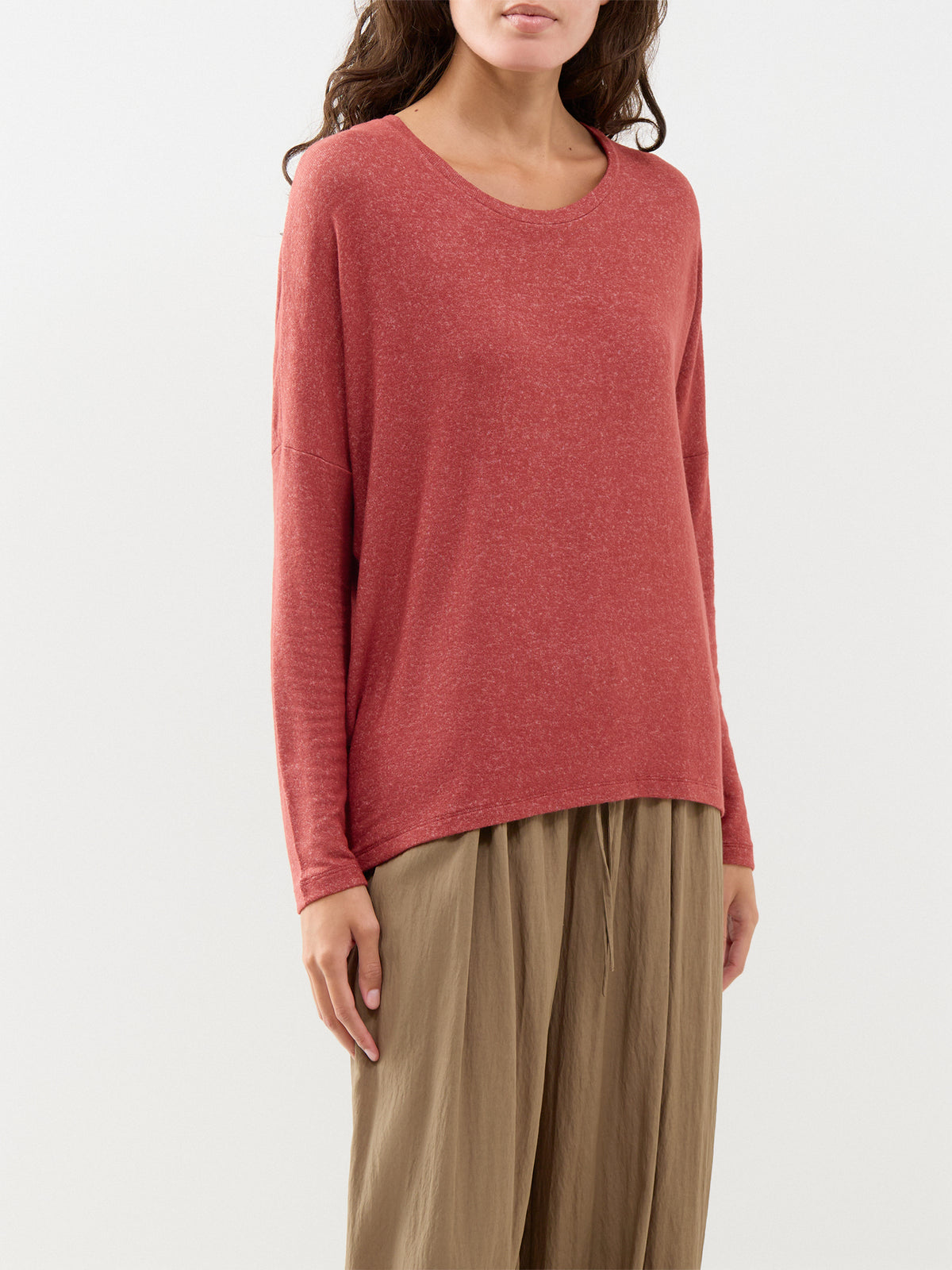 Biara 1 Long-Sleeved Viscose Blend Knitted Jumper - Madder Brown Melange