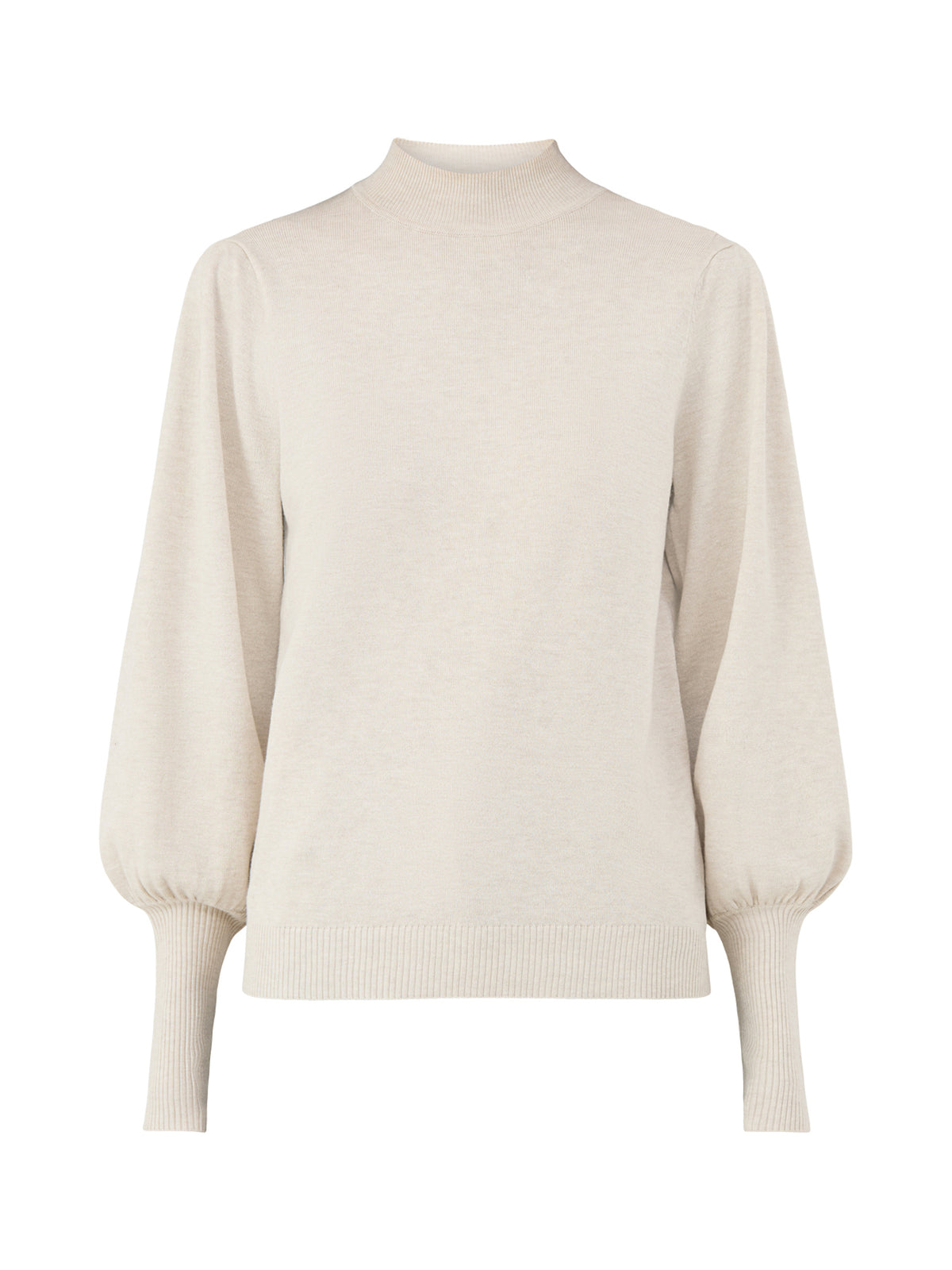 Dollie 666 Long-Sleeved Mock Neck Knitted Jumper - Sand Melange