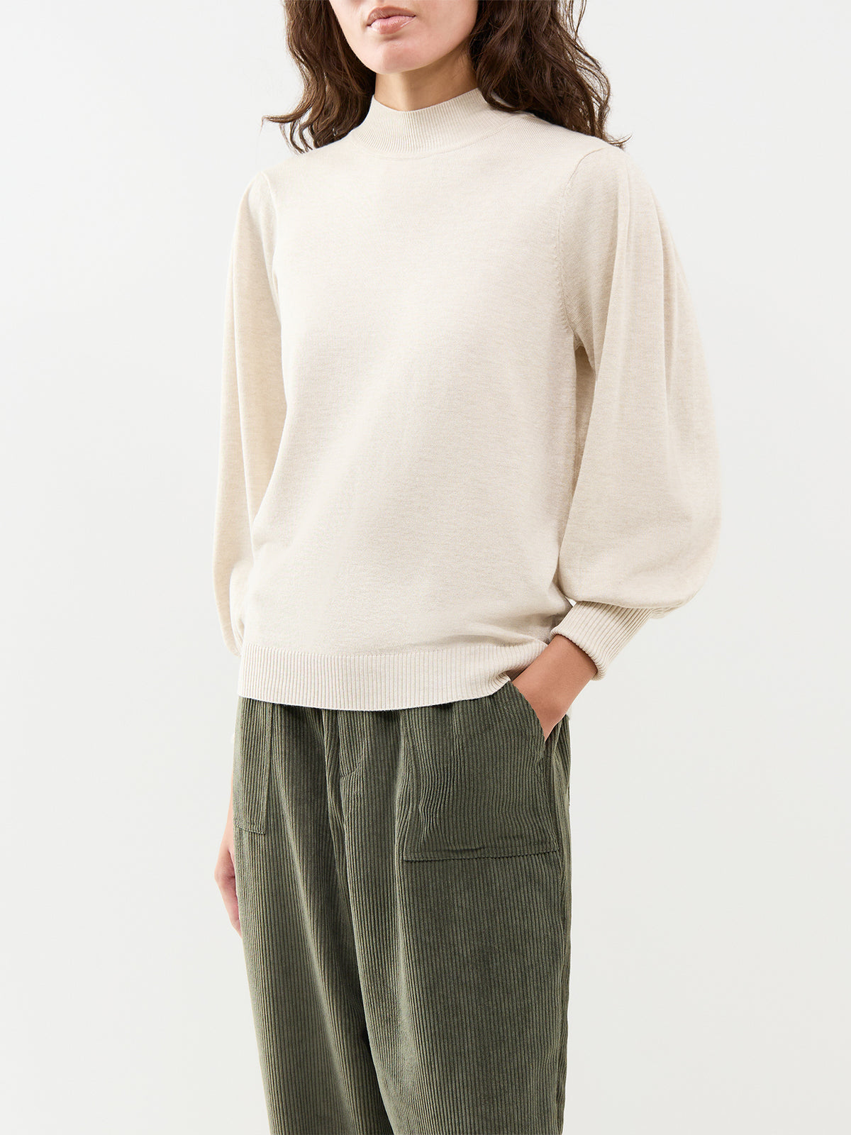 Dollie 666 Long-Sleeved Mock Neck Knitted Jumper - Sand Melange