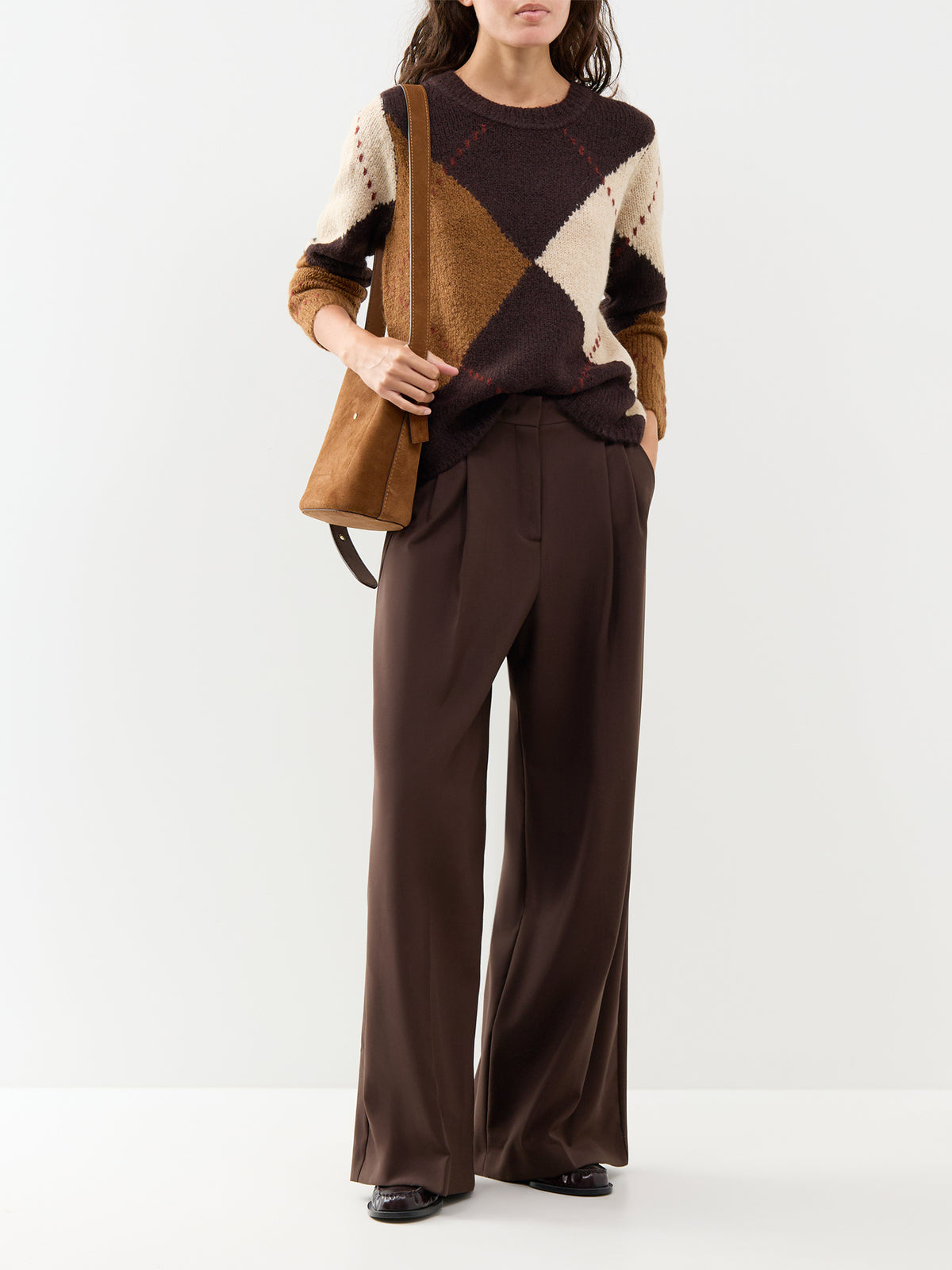 Hacer 2 Wool Blend Argyle Jumper - Brown