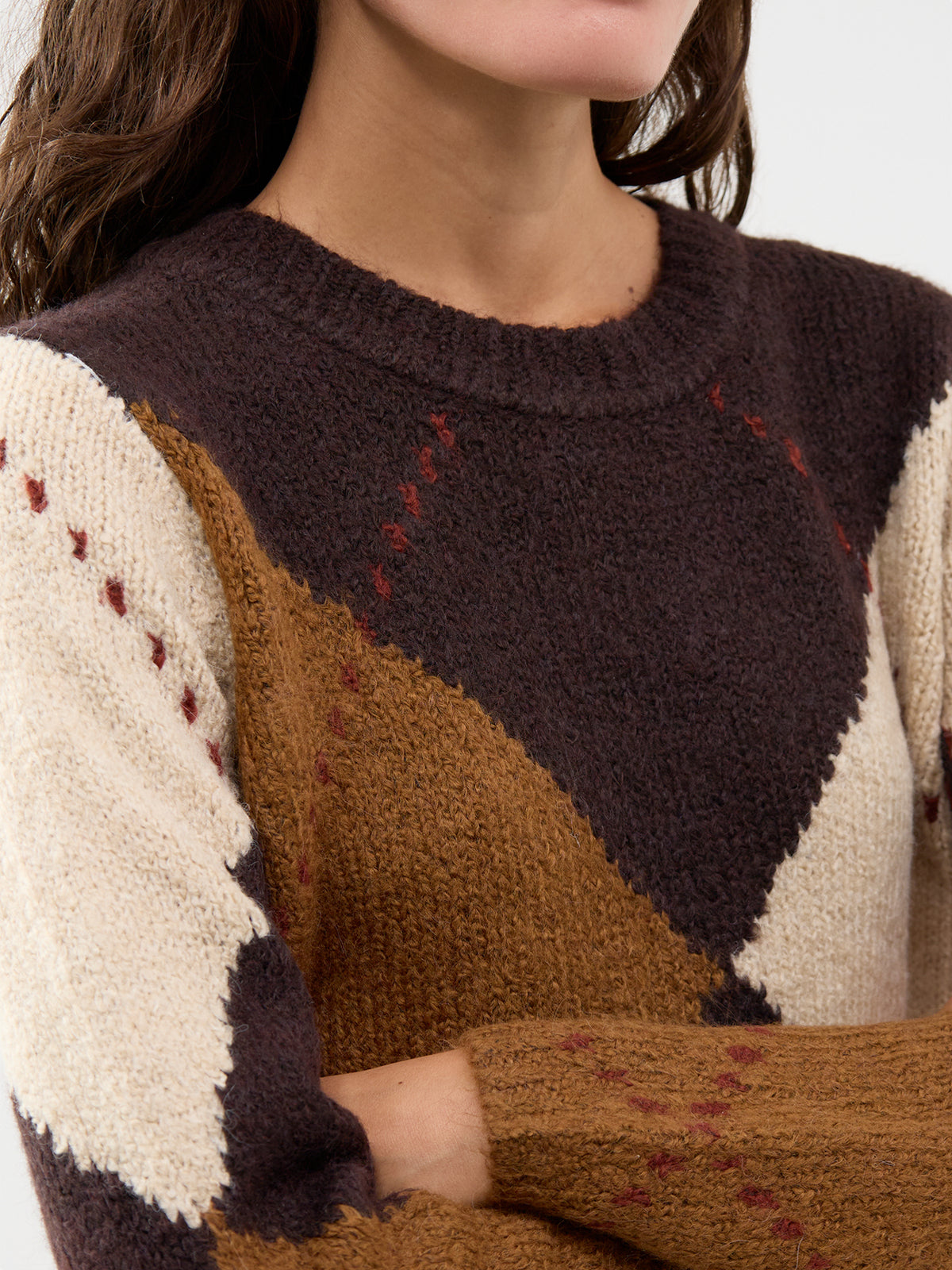 Hacer 2 Wool Blend Argyle Jumper - Brown