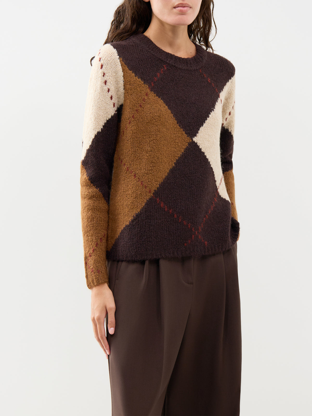 Hacer 2 Wool Blend Argyle Jumper - Brown