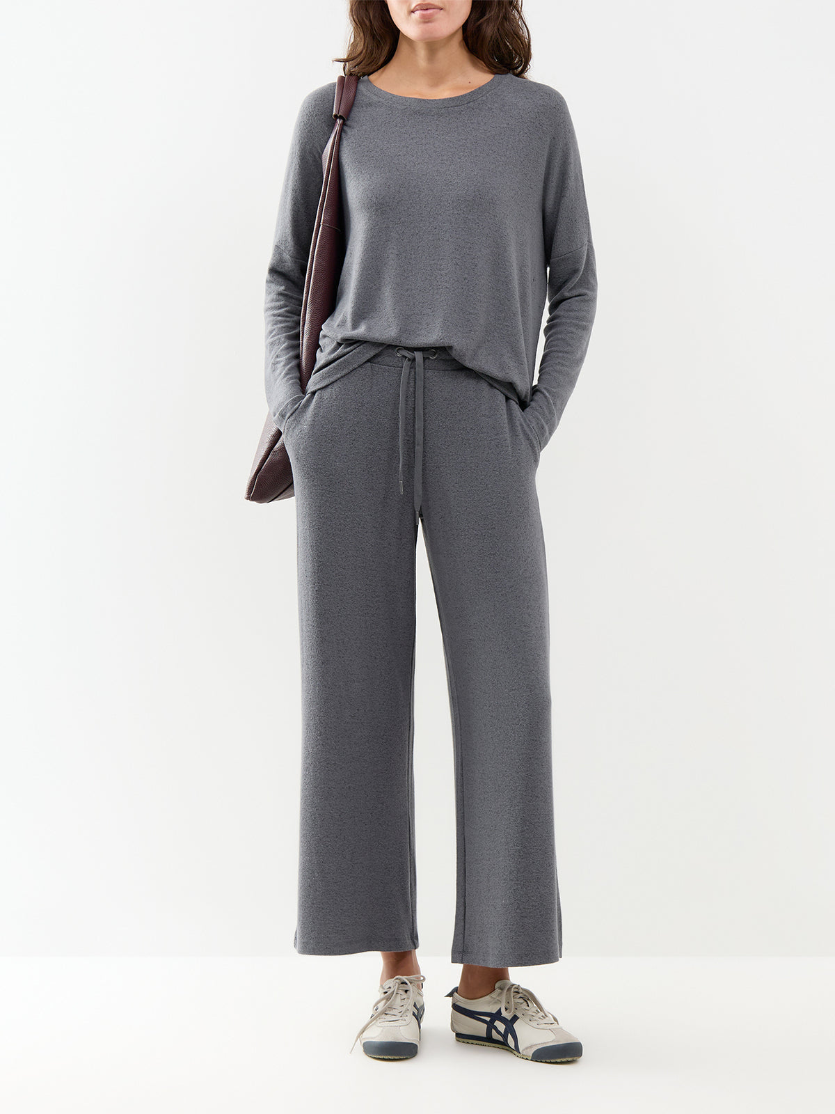 Biara 74 Viscose Blend Wide-Leg Trousers - Dark Earth Melange