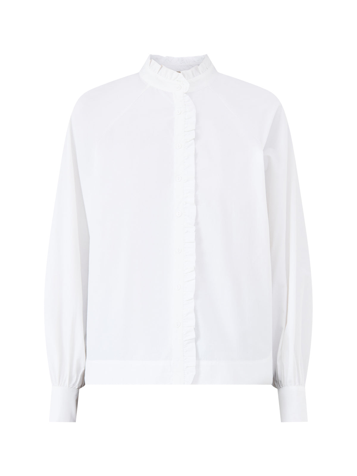Netti 138 Organic Cotton Blend Frill Neck Shirt - White