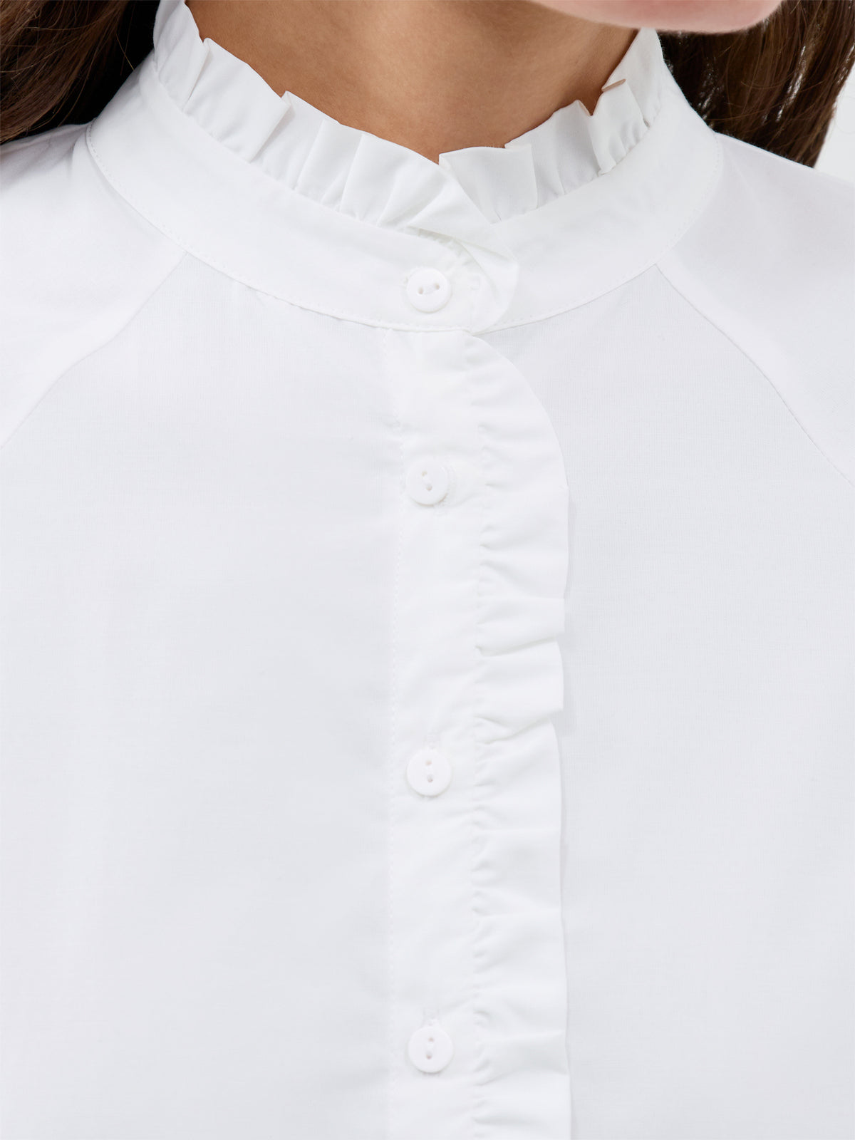 Netti 138 Organic Cotton Blend Frill Neck Shirt - White